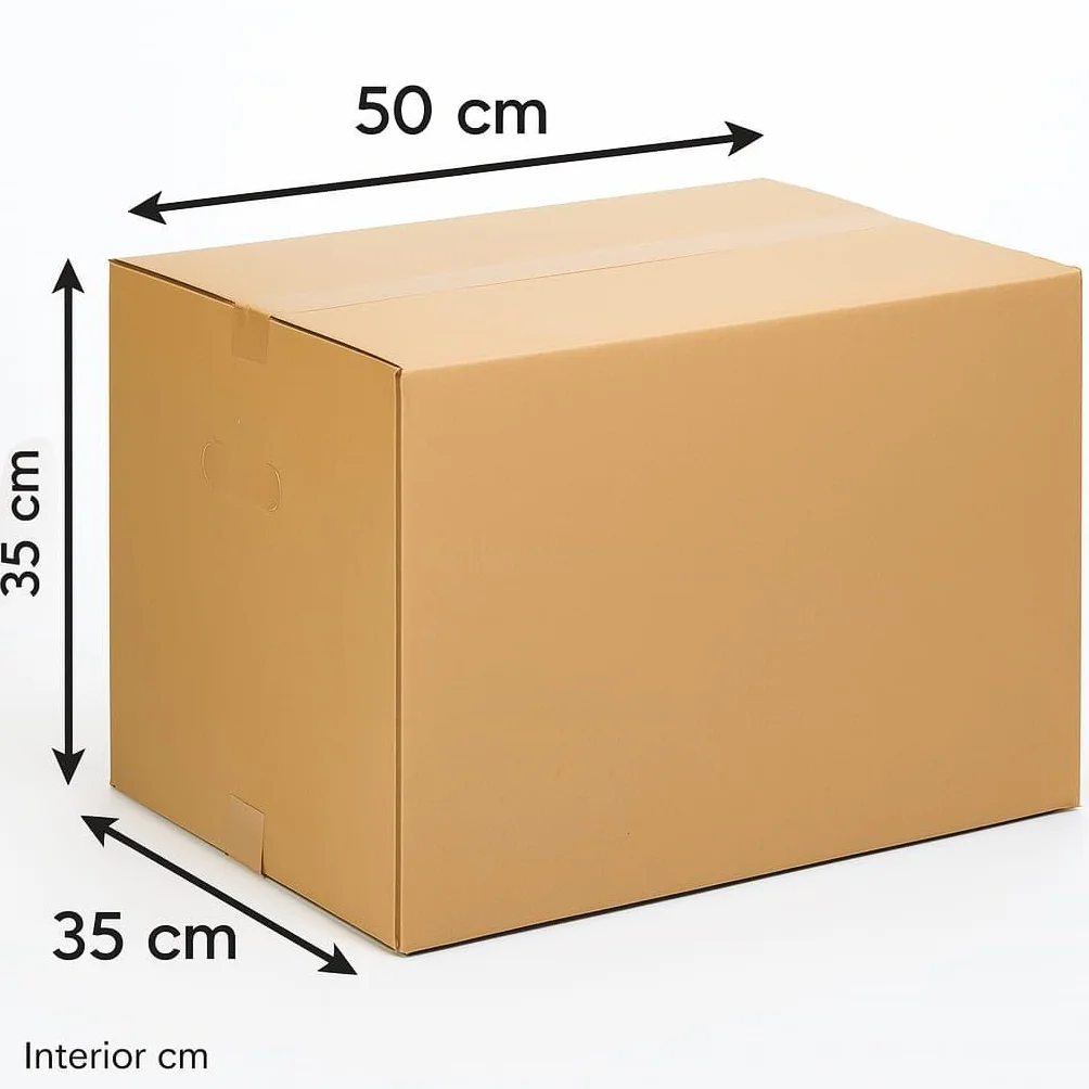 TELECAJAS | 10 Cajas 50x35x35 cm de Cartón con Asas de Mudanza Grandes Resistentes | Ideales para Ropa y Envíos | Regalo 1 Precinto Adhesivo cierre de Cajas | Pack de 10 + Cinta