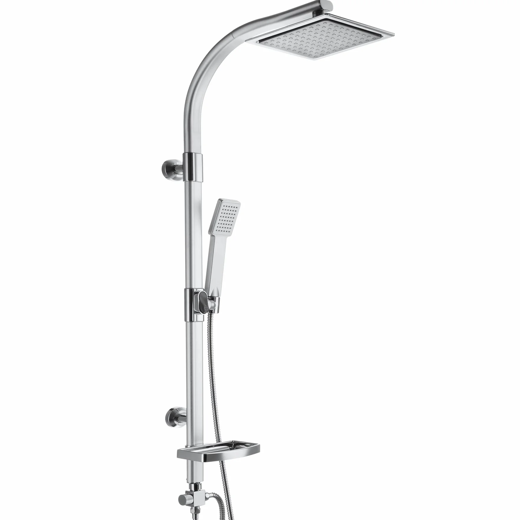 tectake® Conjunto de Ducha con Rociador de Hidromasaje de Aluminio con Grifo Ducha, Duchas de Baño con Alcachofa con Junta Esférica, Bandeja y Barra Regulable, Columna Hidromasaje - Gris