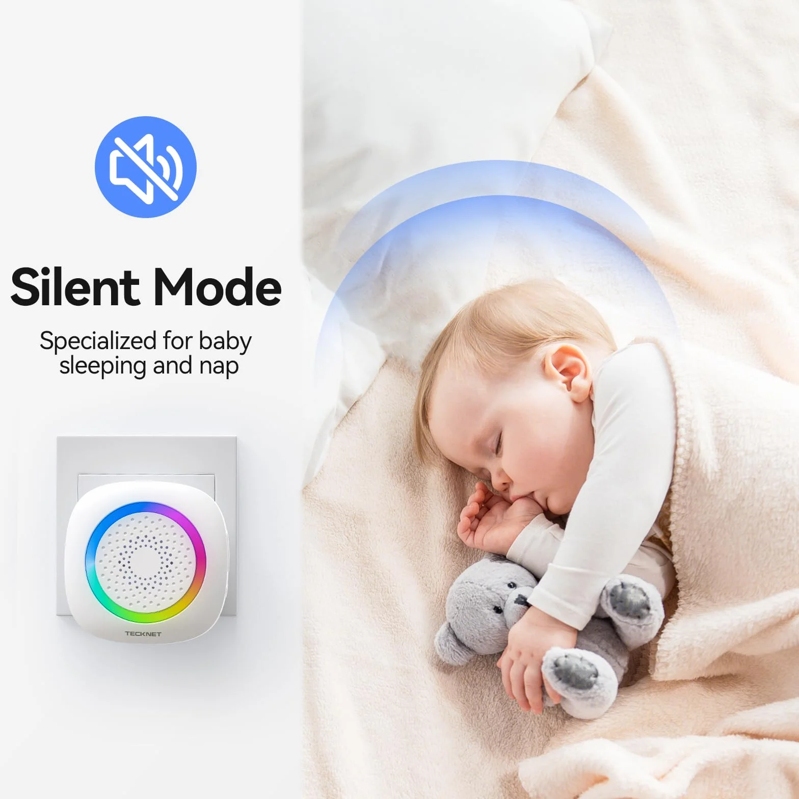 TECKNET Timbre Inalámbrico 2 Receptor, Timbre Inalámbrico Exterior con Enchufe Impermeable IP66, 400M de Alcance Doorbell con 5 Niveles de Volumen Ajustable, 60 Melodías, Indicador RGB