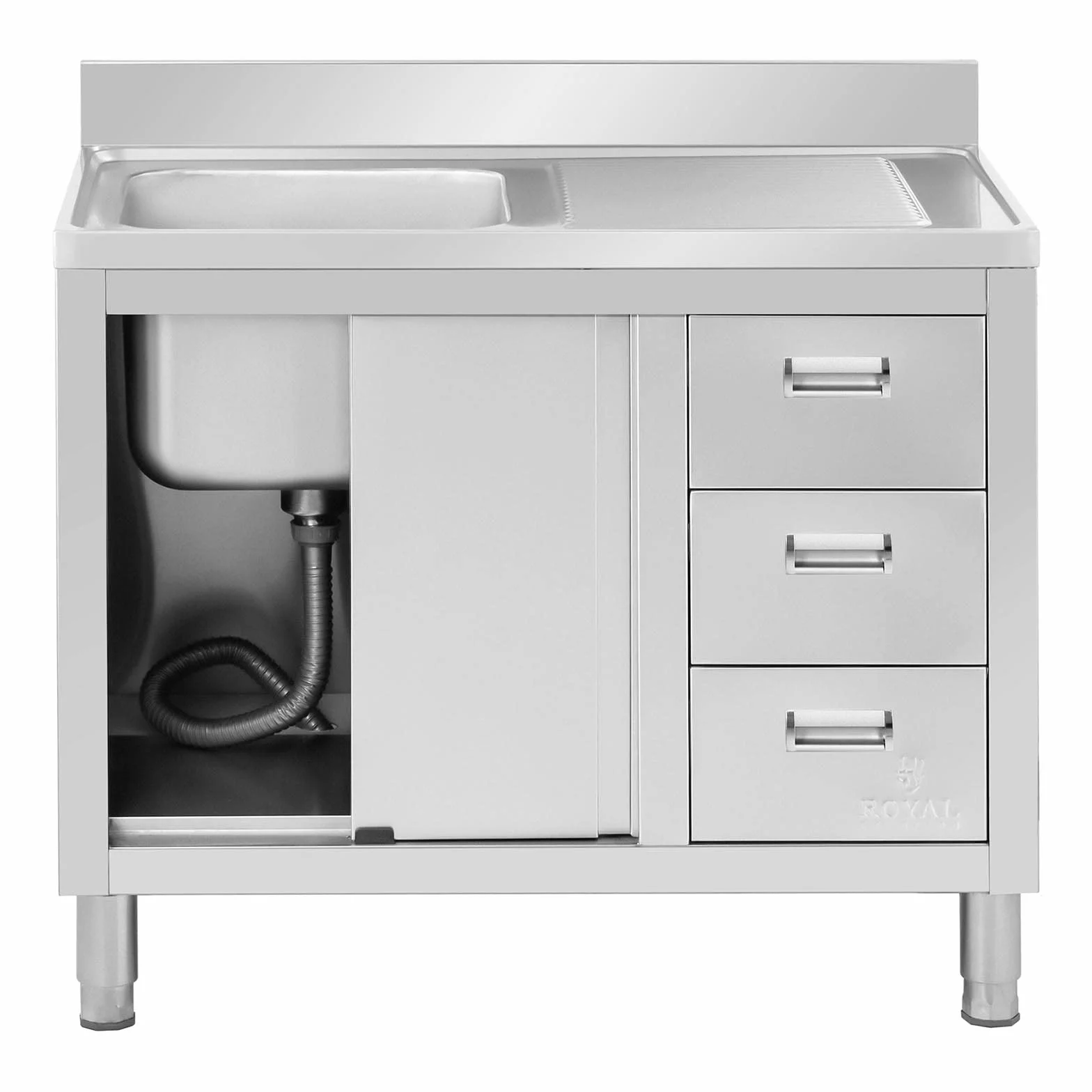 Royal Catering Fregadero Industrial de Cocina RC-IKS10 (Cuba: 400 x 400 x 300 mm, Con armario, Fabricado en acero inoxidable)