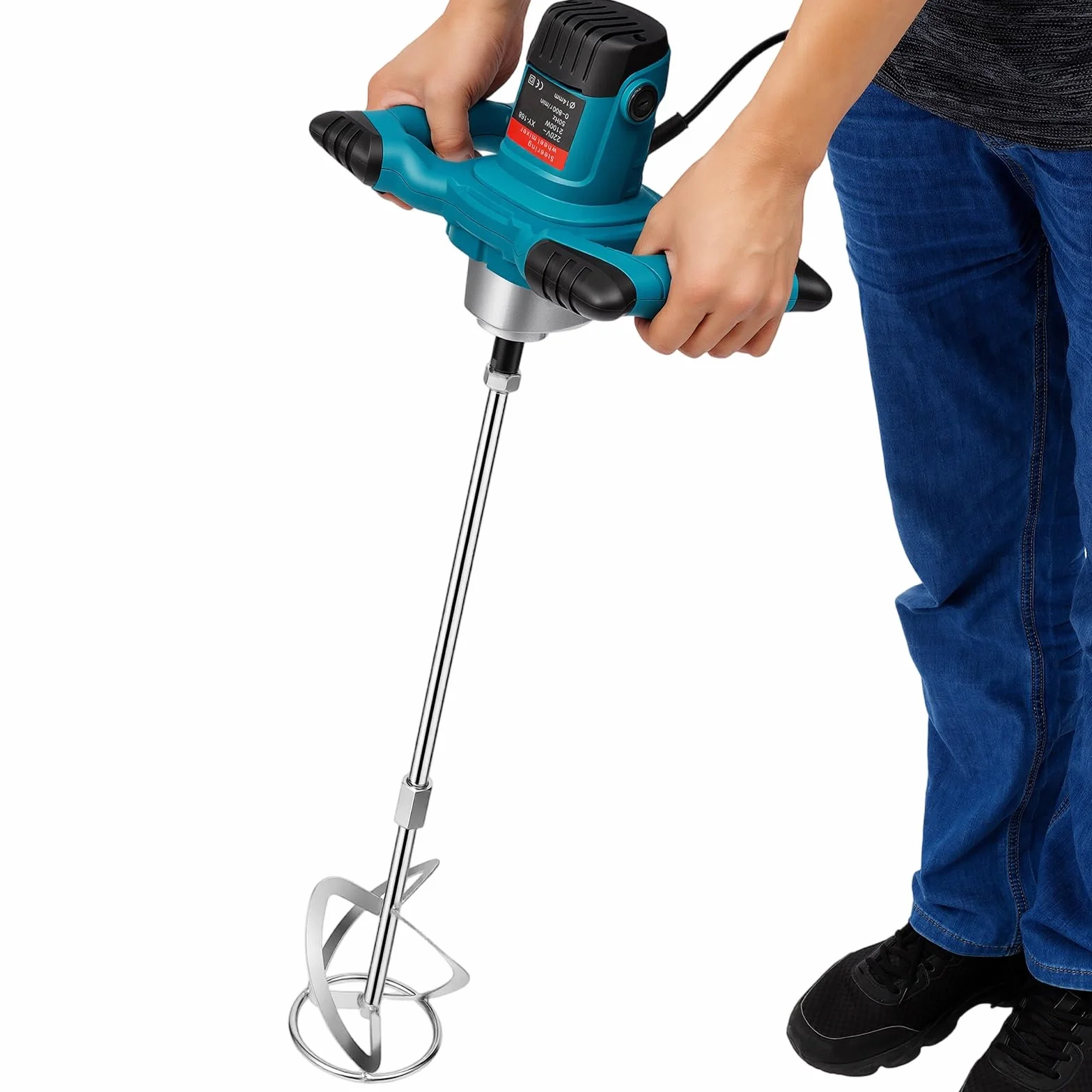 MINRS Agitador de mortero de color, 2100 W, mezclador de hormigón, agitador con 6 velocidades, batidor para mortero m14, interruptor bloqueable, ergonómico para pintura, yeso, cemento, mortero