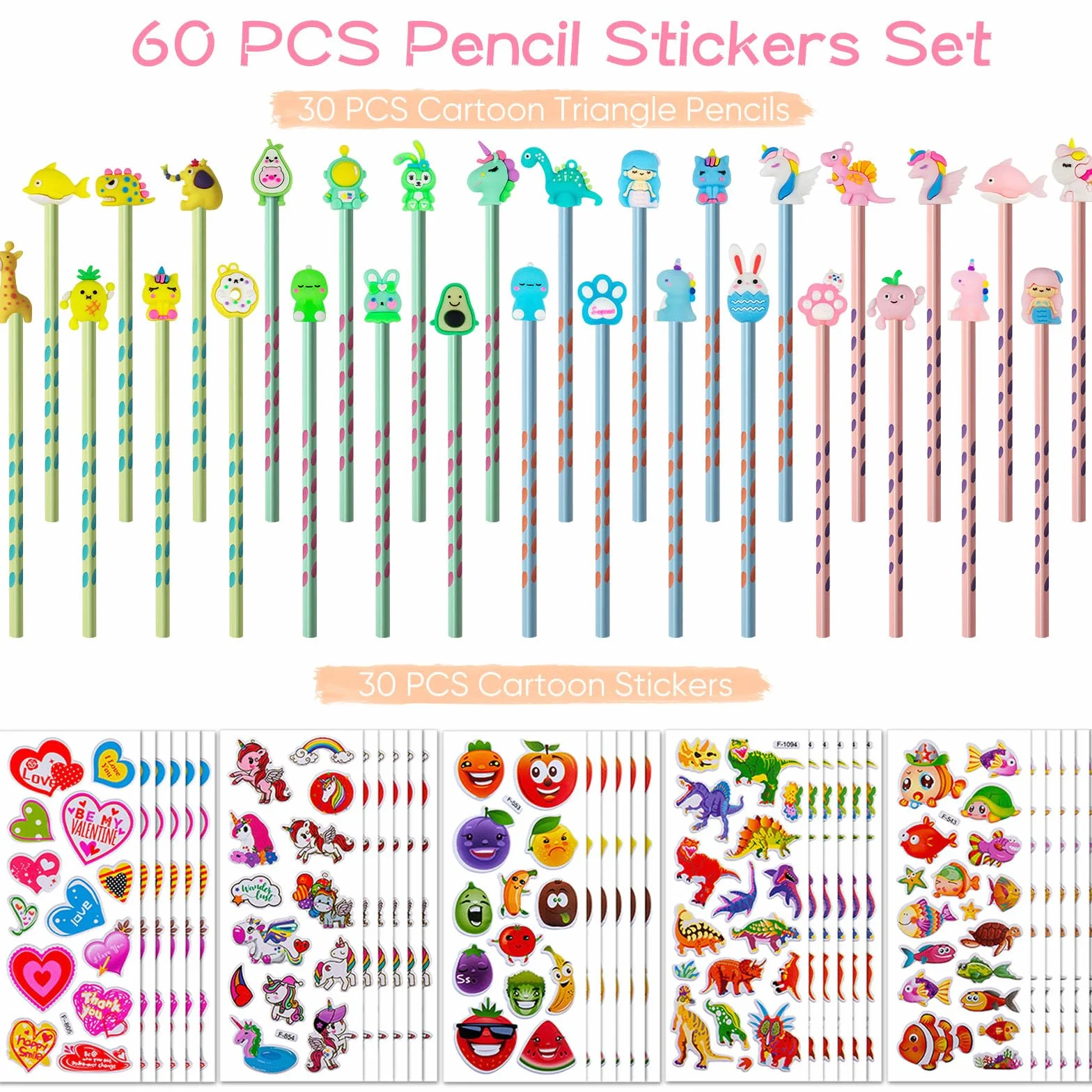 Set 60 Lapices y Pegatinas 3D Infantiles Regalos Cumpleaños Niños Colegio