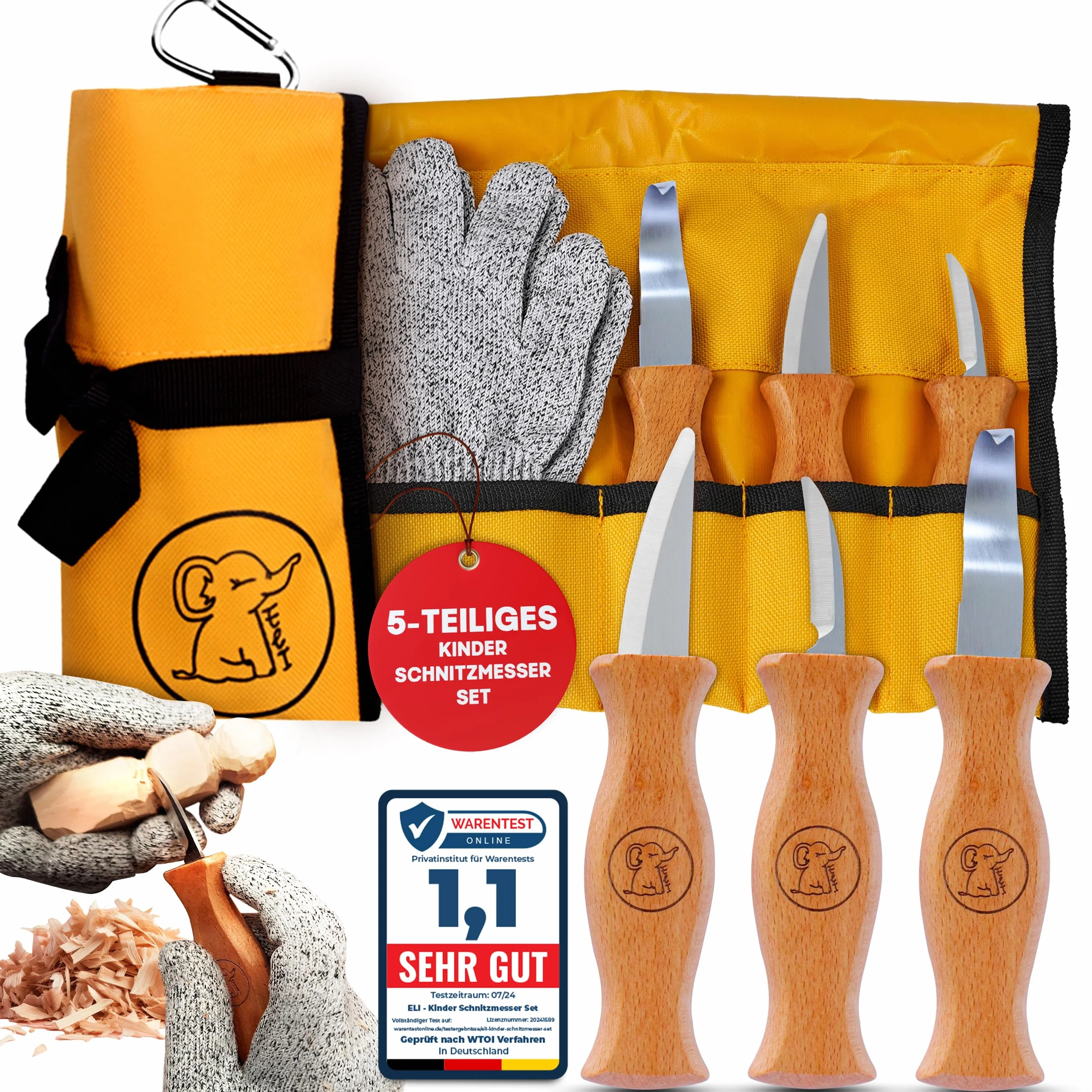 Eli® Set de Cuchillos para Niños a partir de 6 Años - Set de Tallado Infantil con Guantes Resistentes a Cortes - Cuchillo Infantil para Tallar - Herramientas de Tallado - Cuchillo