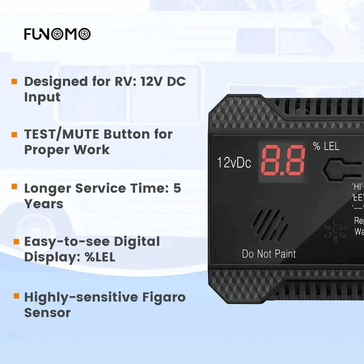 wudoo Detector de Propano 12V LPG Sensor de Gas Natural Alarma de Fuga 85DB Sirena para AutomóVil RV Hogar Medidor de Prueba de Propano Digital (Negro)