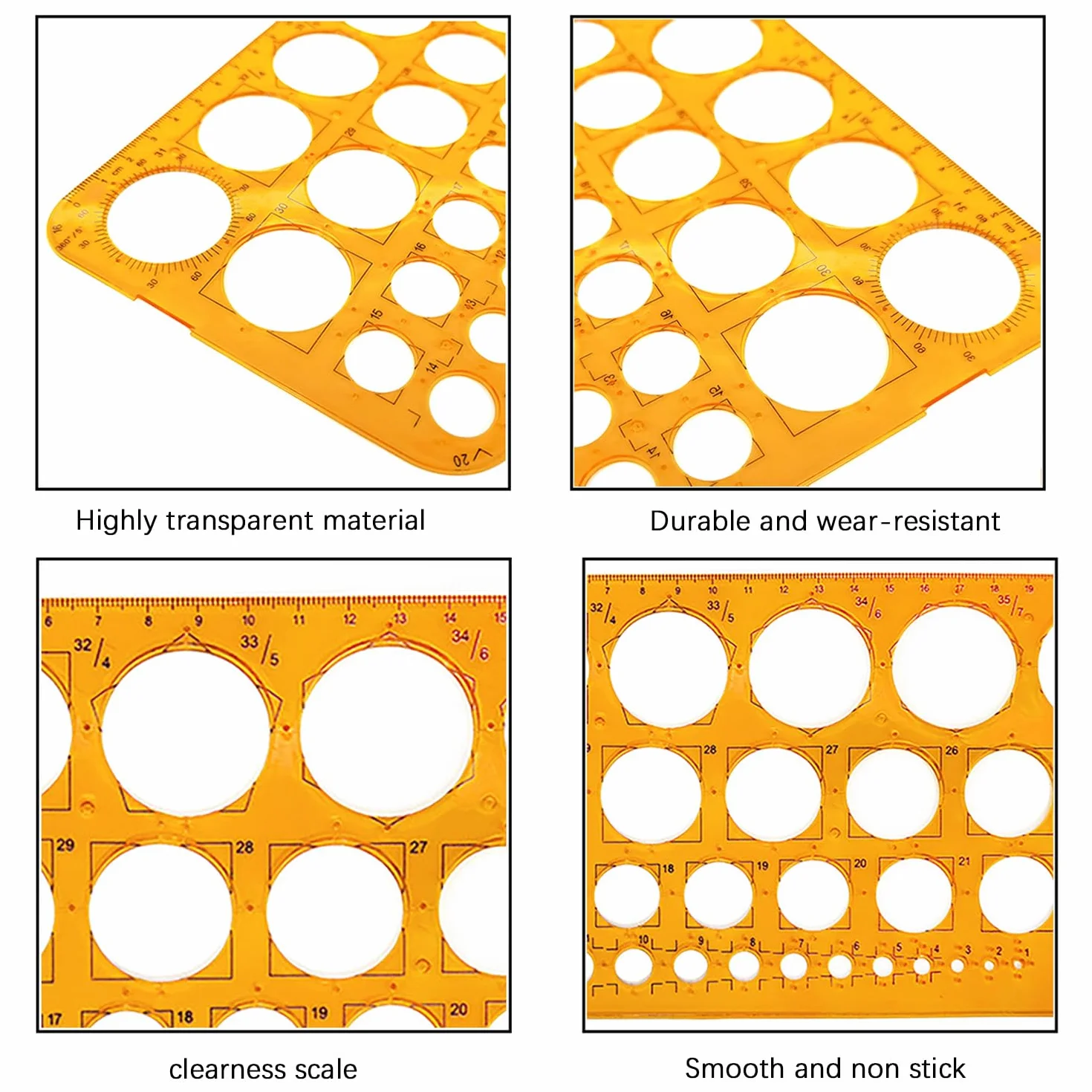 Plantillas Para Dibujar, Plantilla Círculos, Reglas Dibujo Técnico, Plantilla Elipses Isométricas, Reglas Círculo Geométrico (Naranja Transparente)