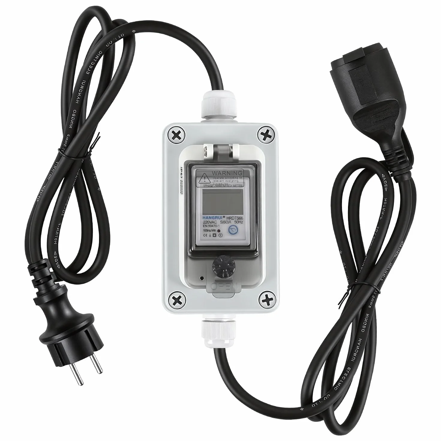 Contador de electricidad móvil de 230 V, IP67, con 2 cables de 1,5 m | Pantalla LCD con función de memoria y botón de reinicio para medición móvil