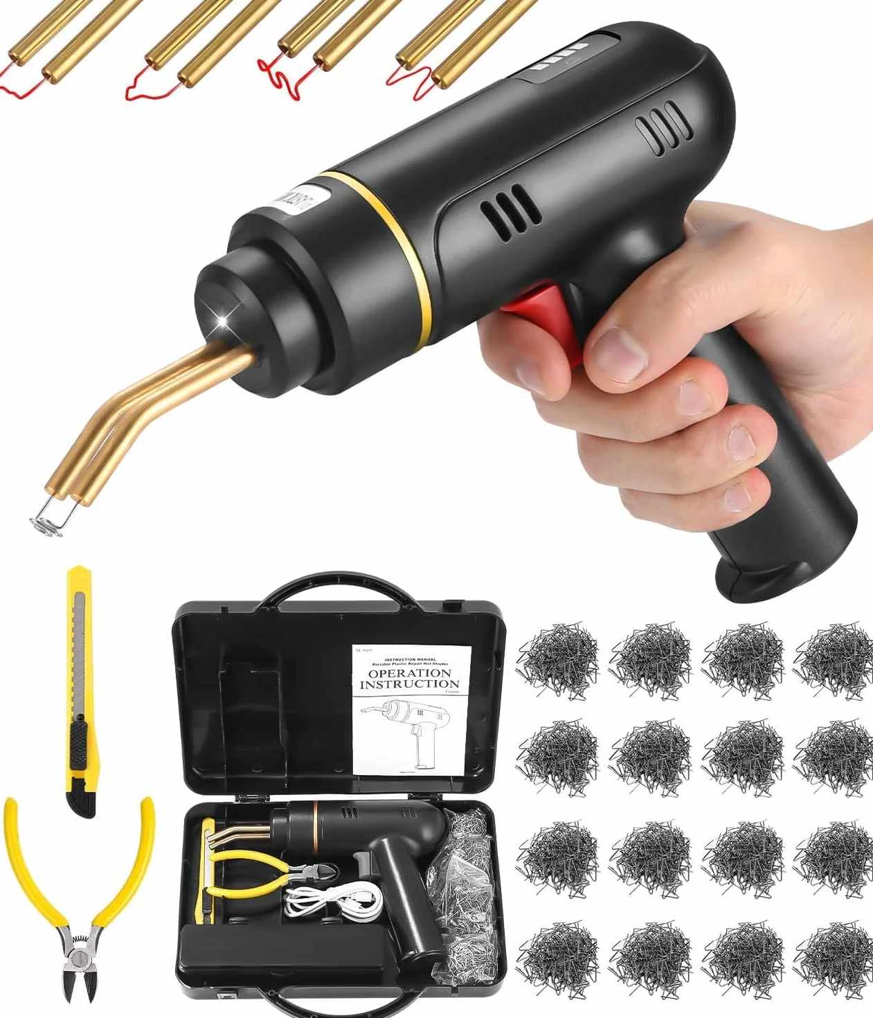 Soldadora de plástico de 200 W, 5000 mAh, recargable por USB, juego de reparación de plástico con 800 piezas, soldadura inalámbrica, kit de reparación de parachoques, kayak/canoa