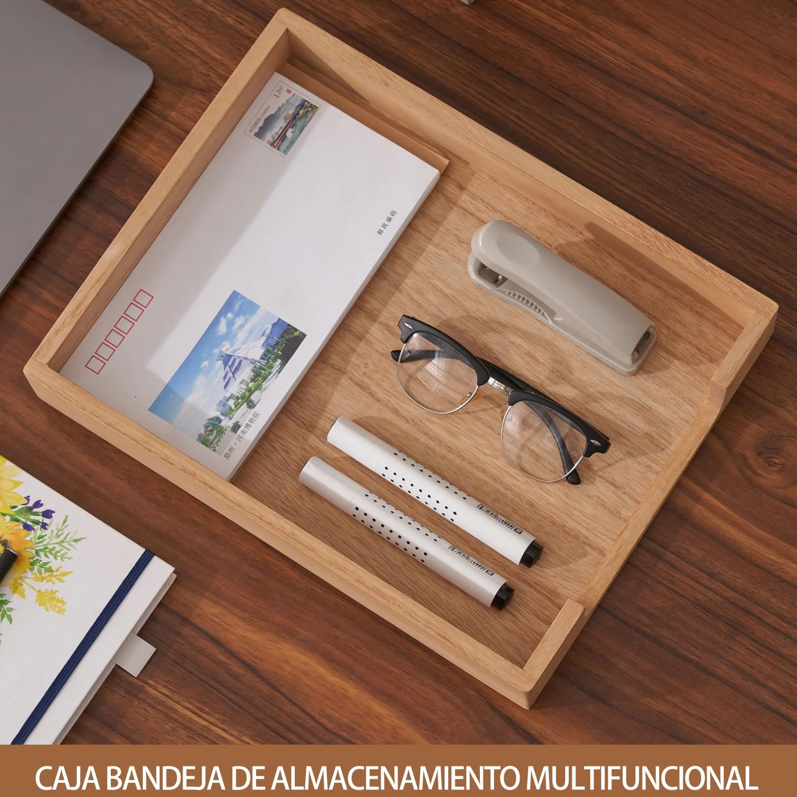 KIRIGEN bandeja de madera para cartas organizador de escritorio natural