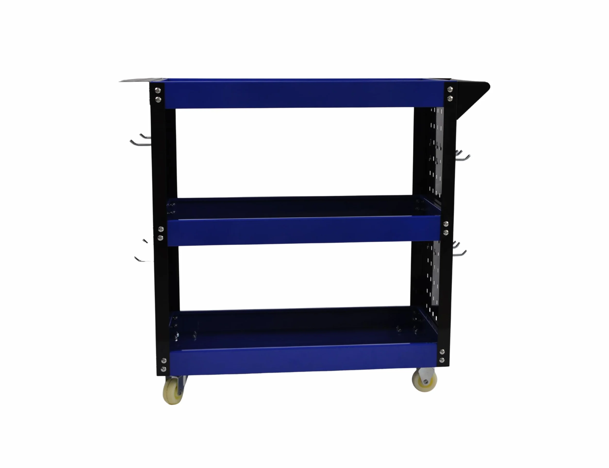 Carro de Taller Profesional 3 Baldas con Paneles Laterales y Ganchos – Azul/Negro – 700×350×760 mm – Carro Herramientas con Ruedas Maniobrable