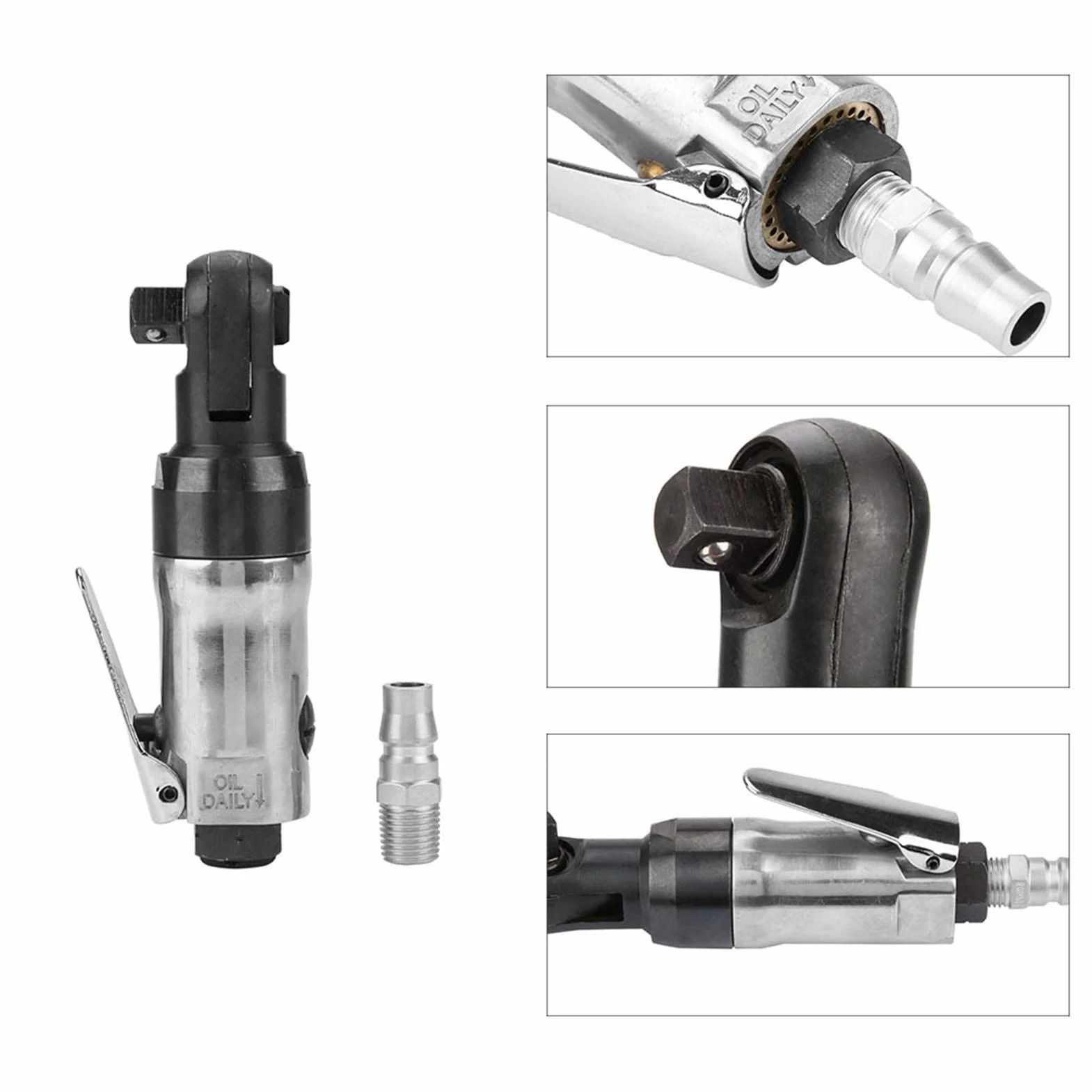Regun llave de carraca Neumática, Atornillador de trinquete de aire comprimido, Mini Llave Neumática de Trinquete, adelante y atrás, 1/4" para fabricación de maquinaria y la industria automotriz