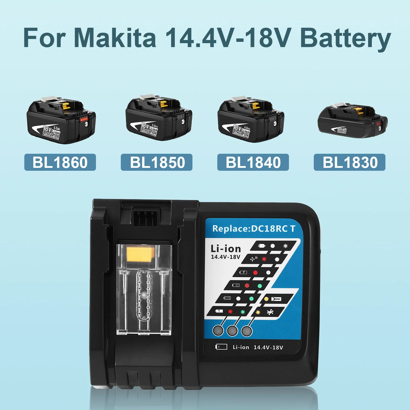 Batería de Repuesto para Makita 18V 5.5Ah+3A Cargador para Makita 18V Batería BL1850 BL1840 BL1830 BL1820 BL1815 y Cargador DC18RA DC18RC DC18RD (Azul)