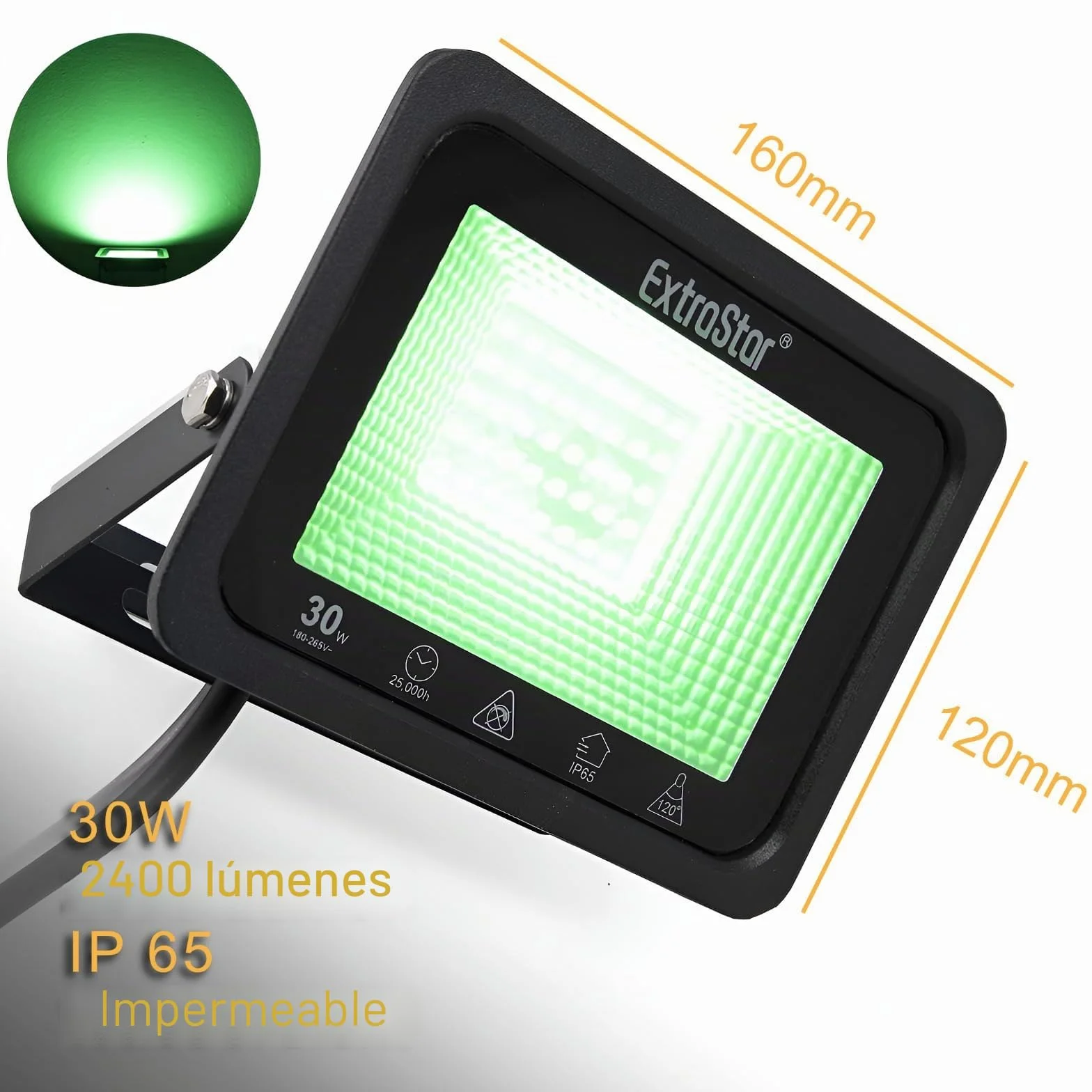 EXTRASTAR Foco LED de 30 W, 2400 lm, superbrillante, resistente al agua, IP65, para patio, entrada, puertas, garaje, pasillo, jardín (verde)
