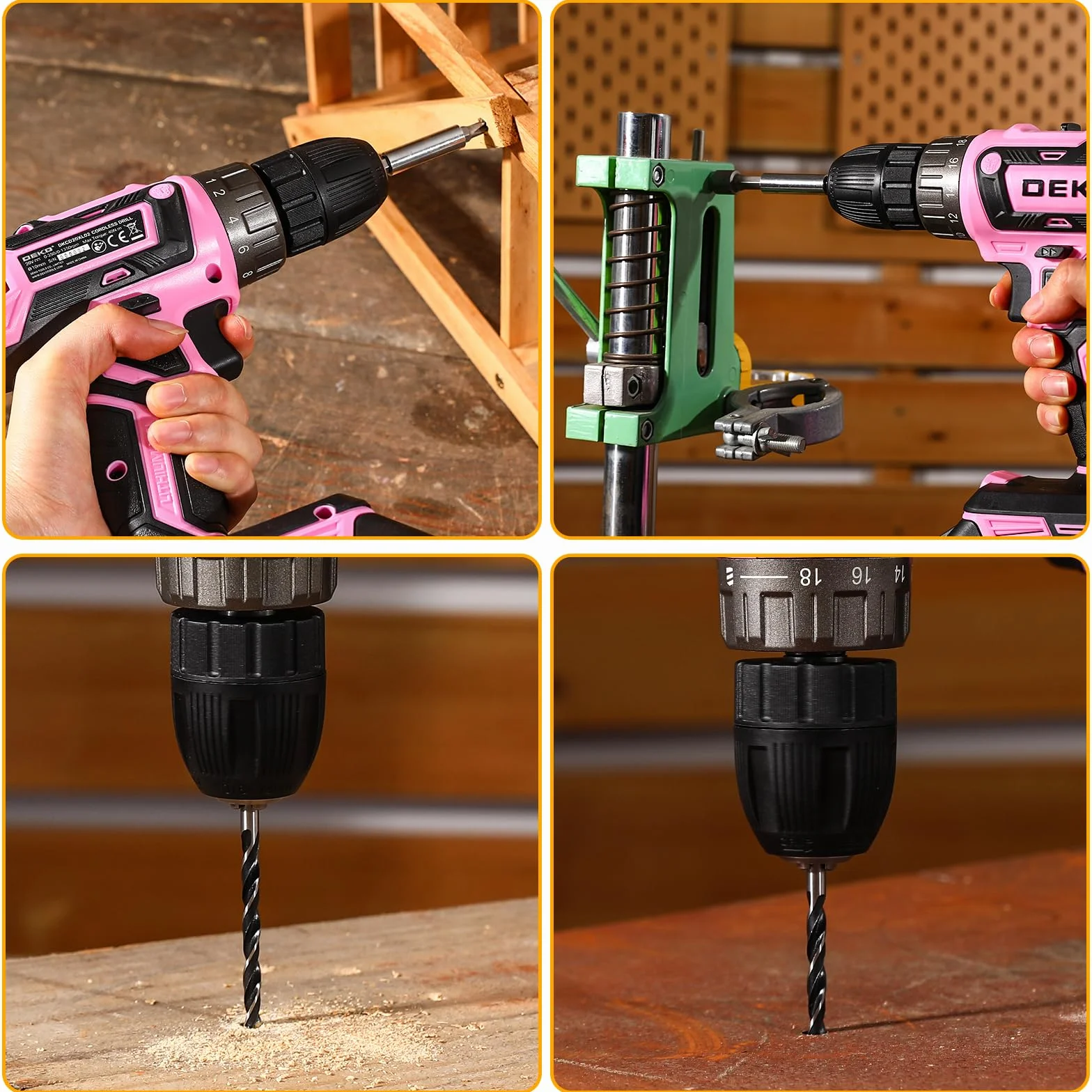 Taladro Inalámbrico, DEKOPRO 20V Taladro Atornillador Bateria con 1 Baterías y Cargador, 40 Nm, 2 Velocidad y LED, Adecuado para Bricolaje en Casa y Jardín,Rosa