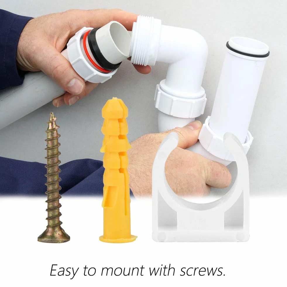 abrazadera pared tubos con tornillo + Abrazadera de un tubo, Akozon Abrazadera de tubo en forma de U Clips fijos para tubería de agua con tornillos 20 piezas(16mm)