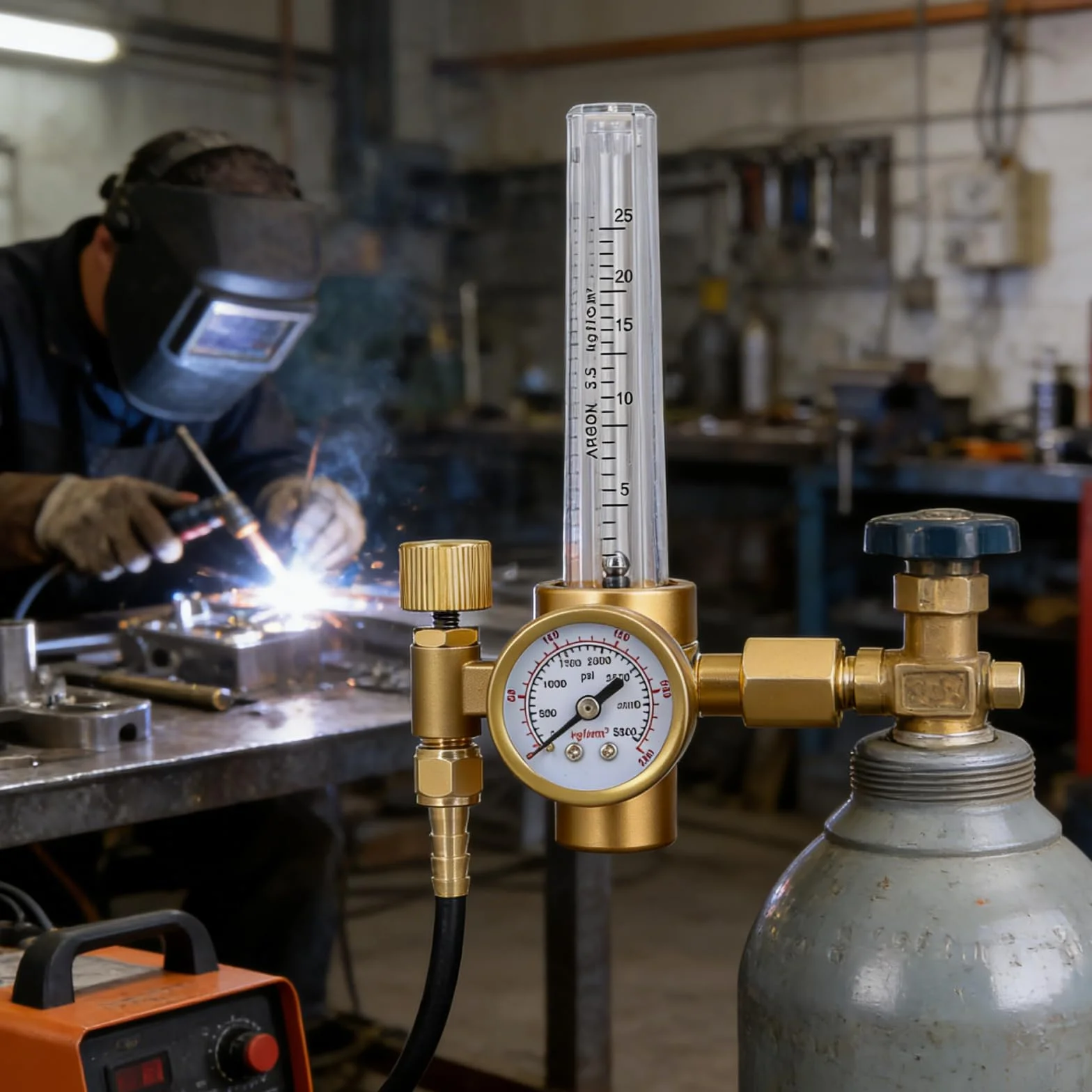 Regulador Gas Argón CO2, Reductor De PresióN Para Gas De Protección Argon/CO2 Con Medidor De Flujo, 0-3500 PSI, 0-25LPM, Cga580 Entrada, Regulador Para Gas De Soldadura MIG y TIG
