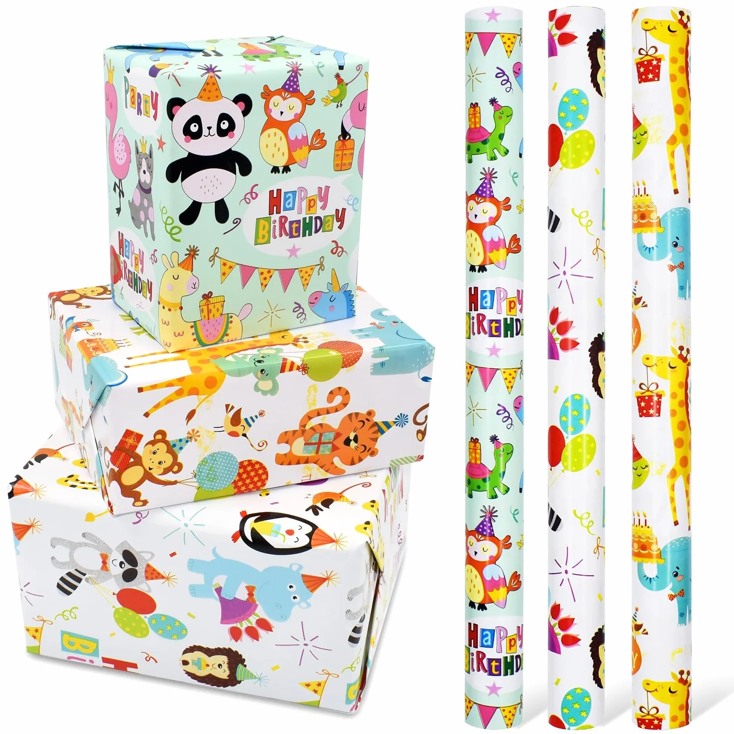 Papel de regalo reutilizable de animales 17 pulgadas x 10 pies 3 rollos para niños