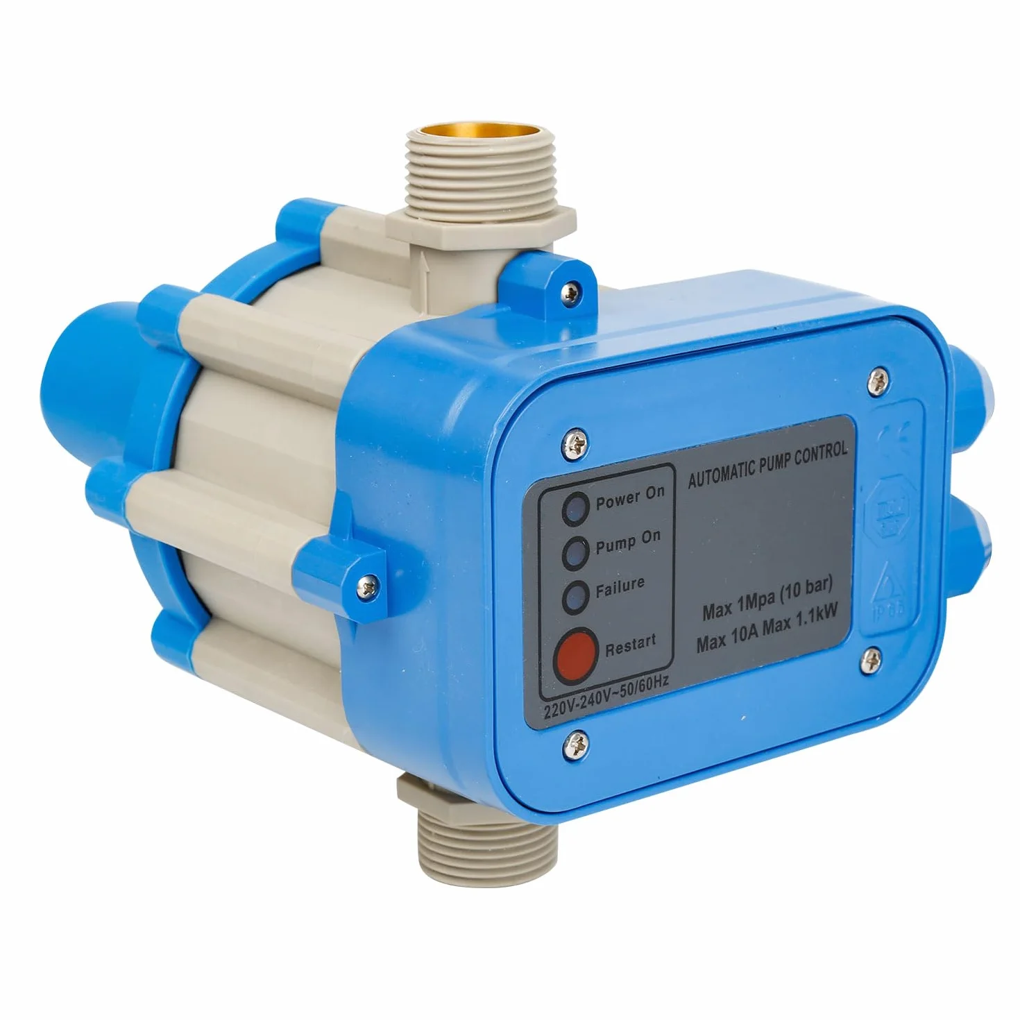 Control electrónico de la bomba 1100 W 4800 l/h - Presostato para agua - Controlador de presión de 10 bar - Interruptor de presión IP65 para bombas de agua - Supervisa el flujo de agua (1,5