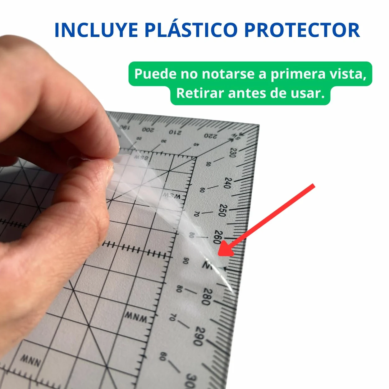 Transportador de Ángulos Náutico Cuadrado 150x150 mm Regla Profesional para Medir Rumbos y Demoras