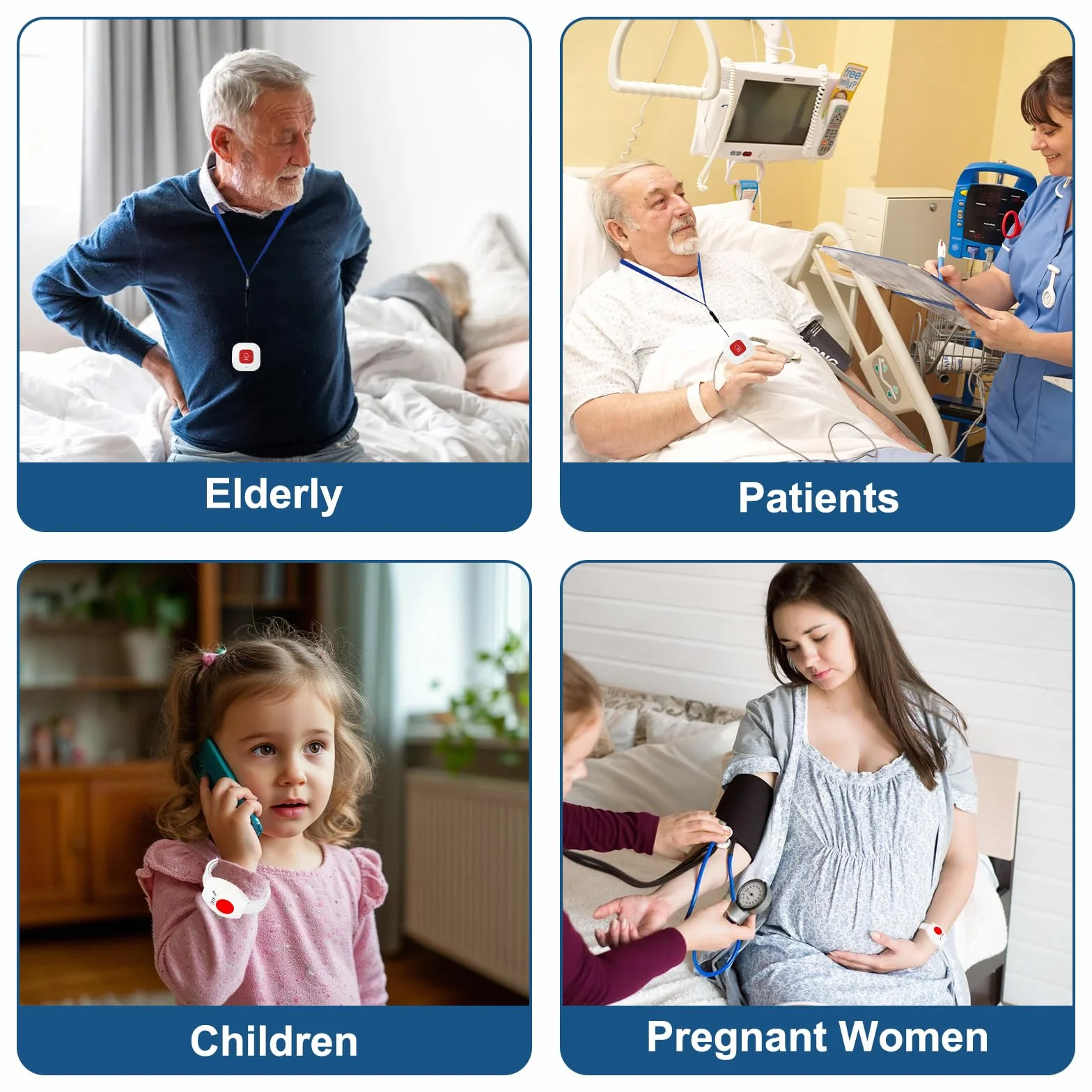 Boton Emergencia Ancianos,Avisador Personas Mayores,WIFI Boton Llamada Emergencia para Pacientes/ Ancianos/ Niños/ Mujeres embarazadas (2 botones de llamada SOS 1 receptor)
