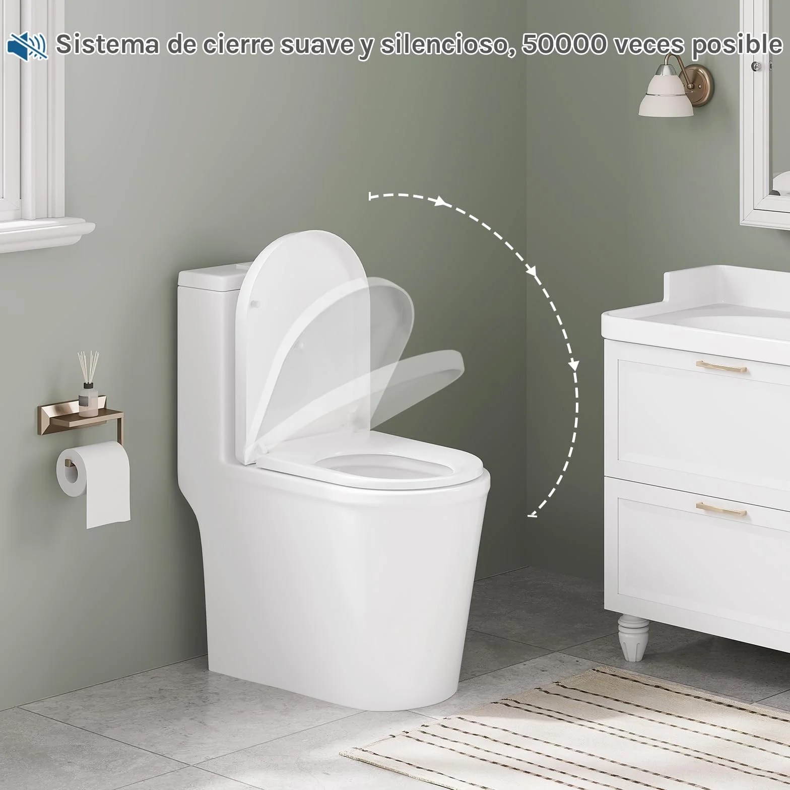 WOLTU Tapa de WC Asiento Inodoro Bisagra de Cierre Suave Instalar Rápida/Demontar Rápida, Plastico Blanco Forma de D