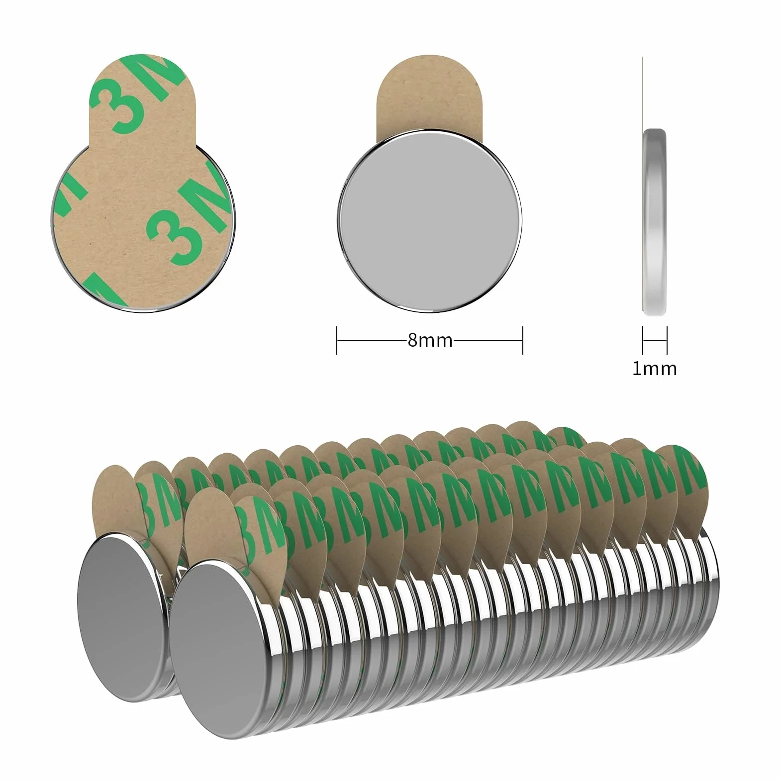Magnetpro 50 Imanes Adhesivos de Neodimio 8x1 mm, Mini Imanes Magnetizados para Pizarras Magnéticas