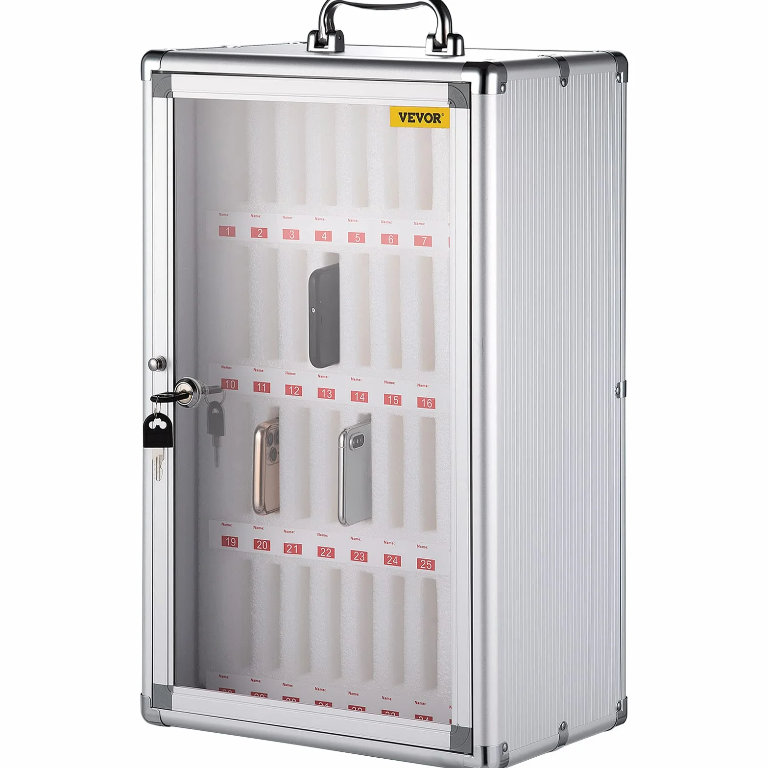VEVOR Caja de Casillero de Almacenamiento de Teléfonos 32x20x51 cm Caja de Administración de Celular Cojinete de Carga 20 kg Caja de Almacenamiento de Teléfonos con 36 Ranuras y 2 Llaves para Clases
