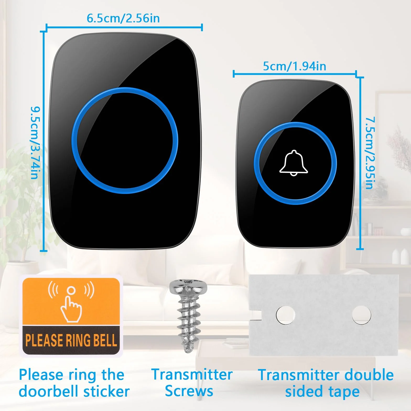 VFANDV Timbre Inalámbrico Exterior Impermeable, IP44 Impermeable Doorbell 300M, Kit de Timbre Inalambrico, 5 Niveles de Volumen y 60 Melodías, Indicador LED para Hogar, Salón, Oficina (Negro)