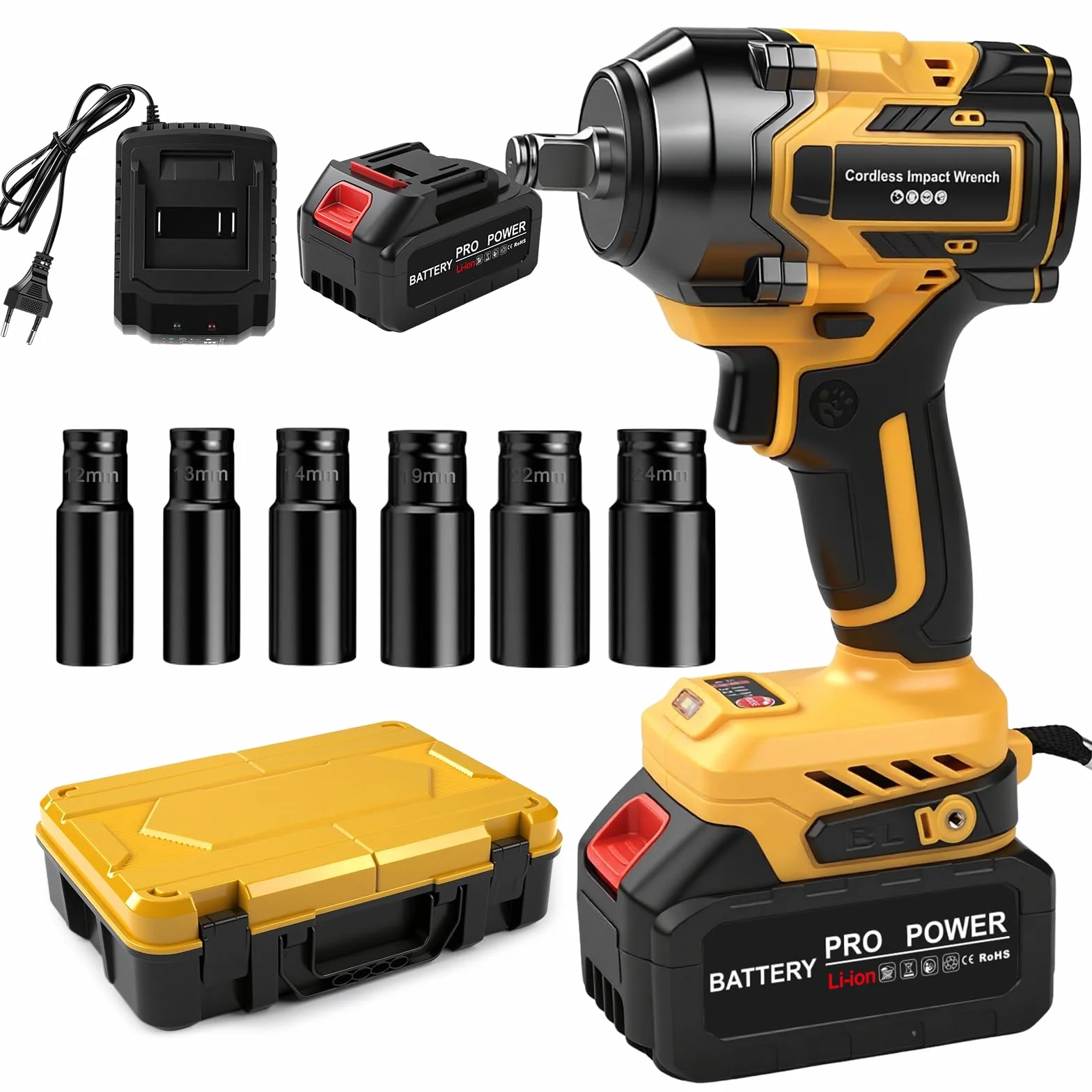 Llave de Impacto Inalámbrica 21V, 650 Nm 1/2" Brushless, 2 Baterías 4,0 Ah | Pistola de Impacto Batería, Atornillador de Impacto 2800RPM, con Luz LED, 6 Enchufes para el Hogar, Coche, Cambiar Neumáticos