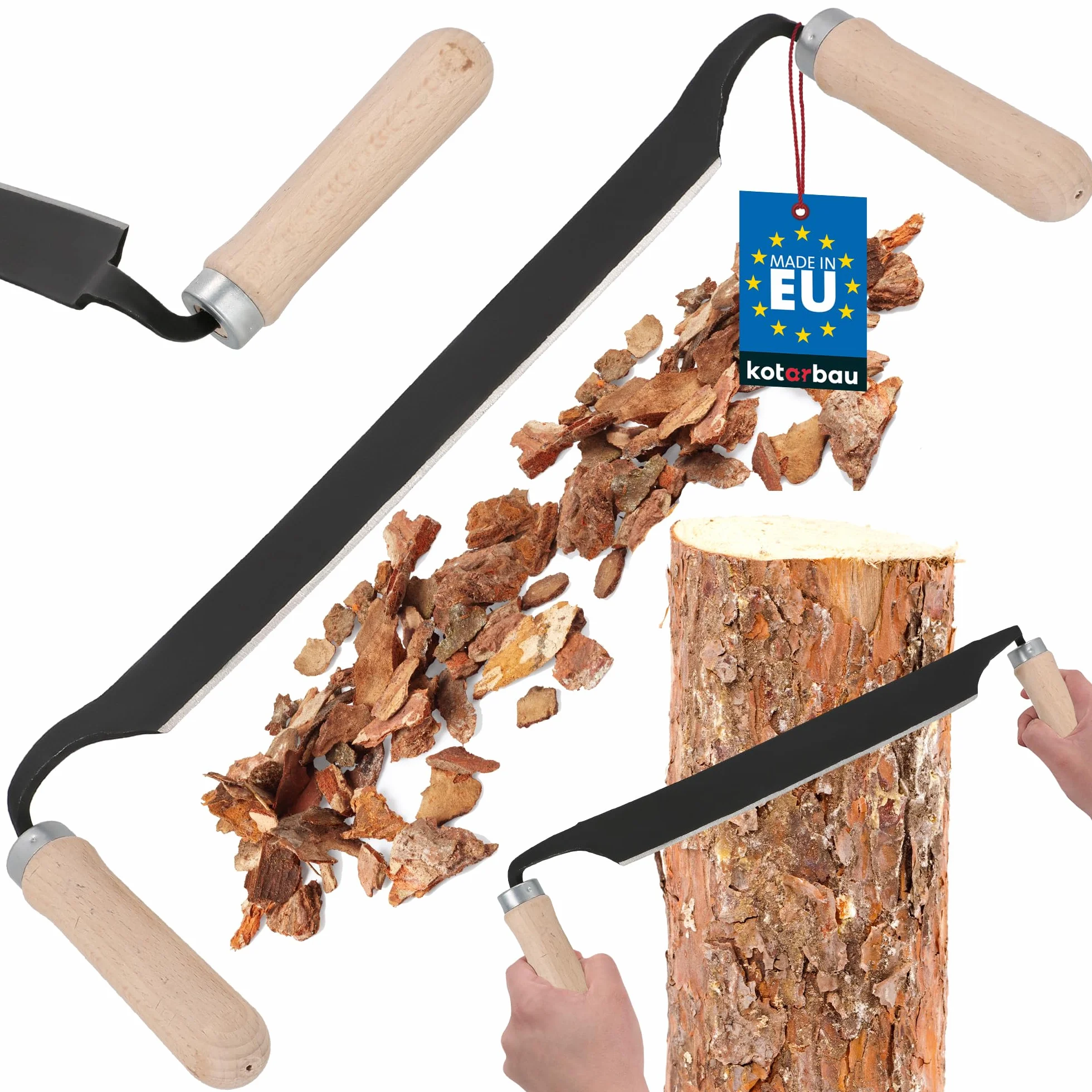 KOTARBAU® Cuchillo de Tracción - Cuchillo de Tracción Recto - Acero al Carbono - 280 mm - Negro - Desbastadora Manual - Herramienta para Madera - con Mango de Madera Ergonómico