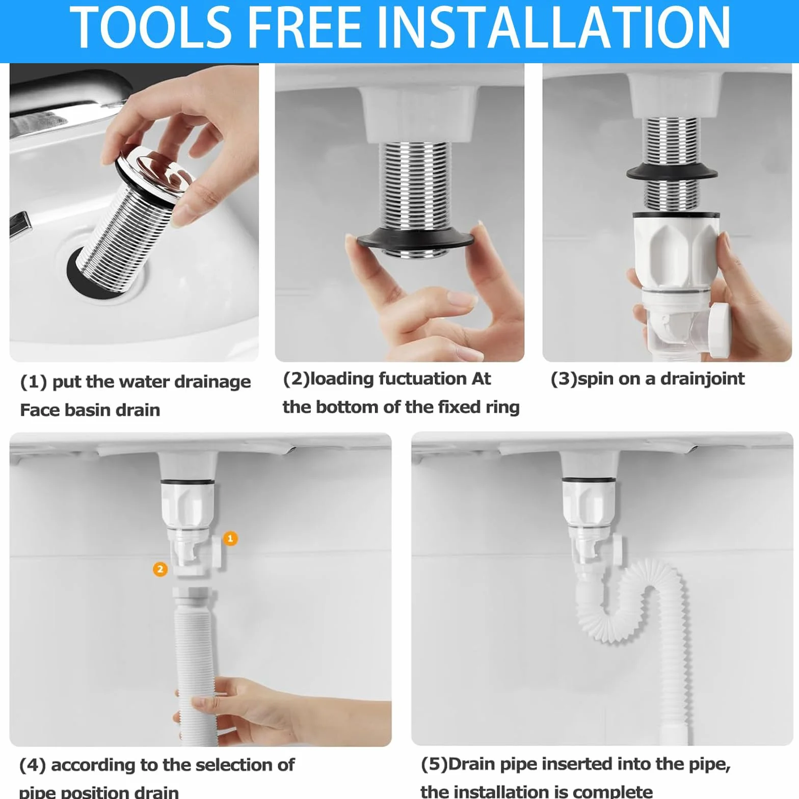 Sifón Lavabo Flexible Kit, Desague Lavabo con Tubo Fregadero y Filtro Emergente, Blanco