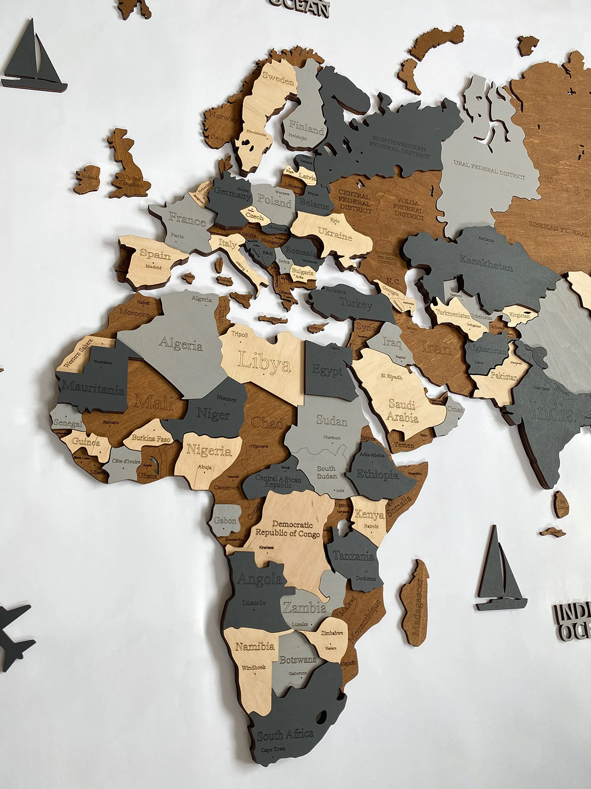 WoodLeo Mapa del mundo de madera 3D Art Decoración de Pared Grande - Talla (M, L, XL) Idea de Regalo para Cualquier Ocasión - Arte de Pared para Casa, Cocina u Oficina