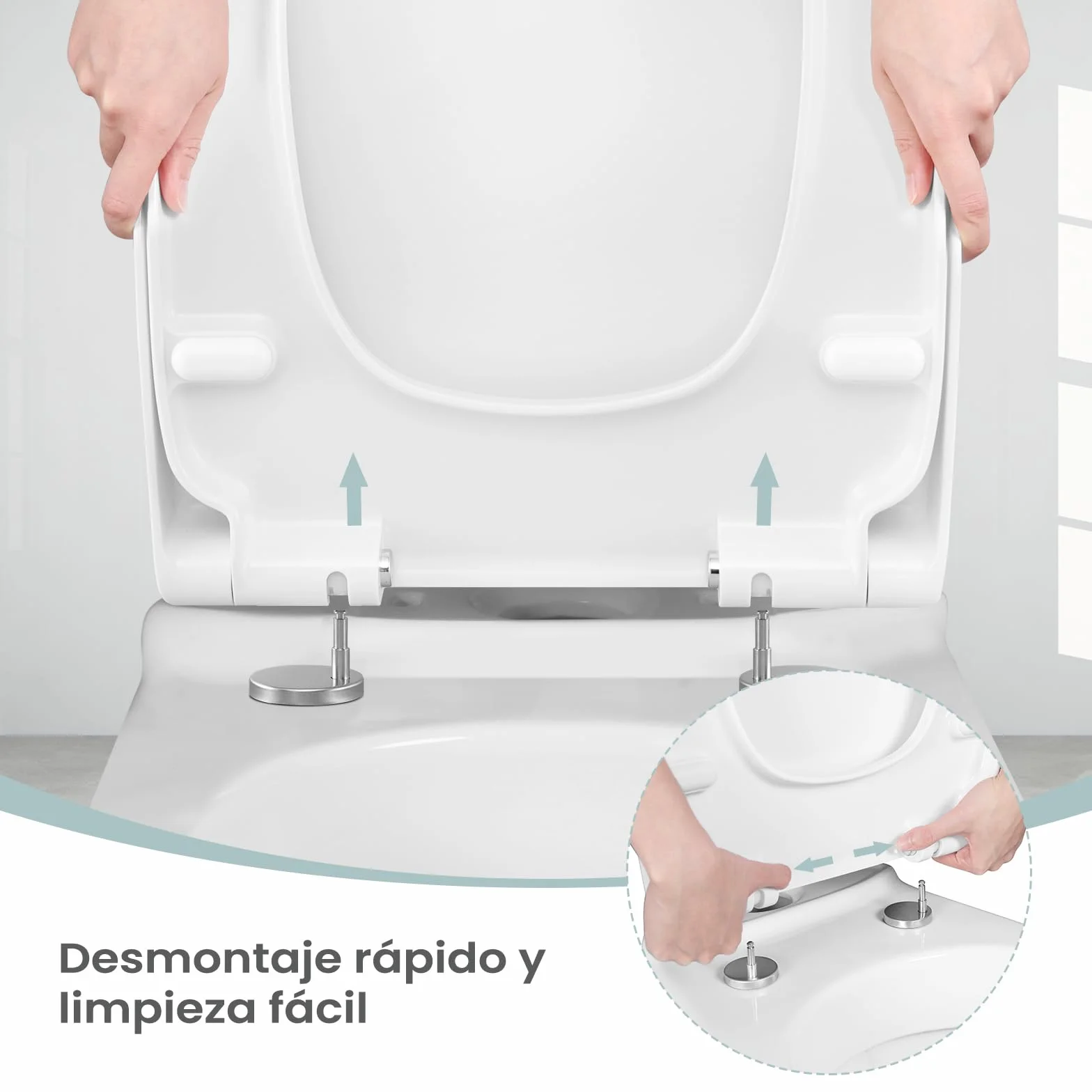 WOLTU WS2615-Asiento para Inodoro con Descenso automático, fijación rápida y duroplast, Cierre Suave, Revestimiento Duroplástico, Blanco, 45,5 x 36,7 x 5,4 cm