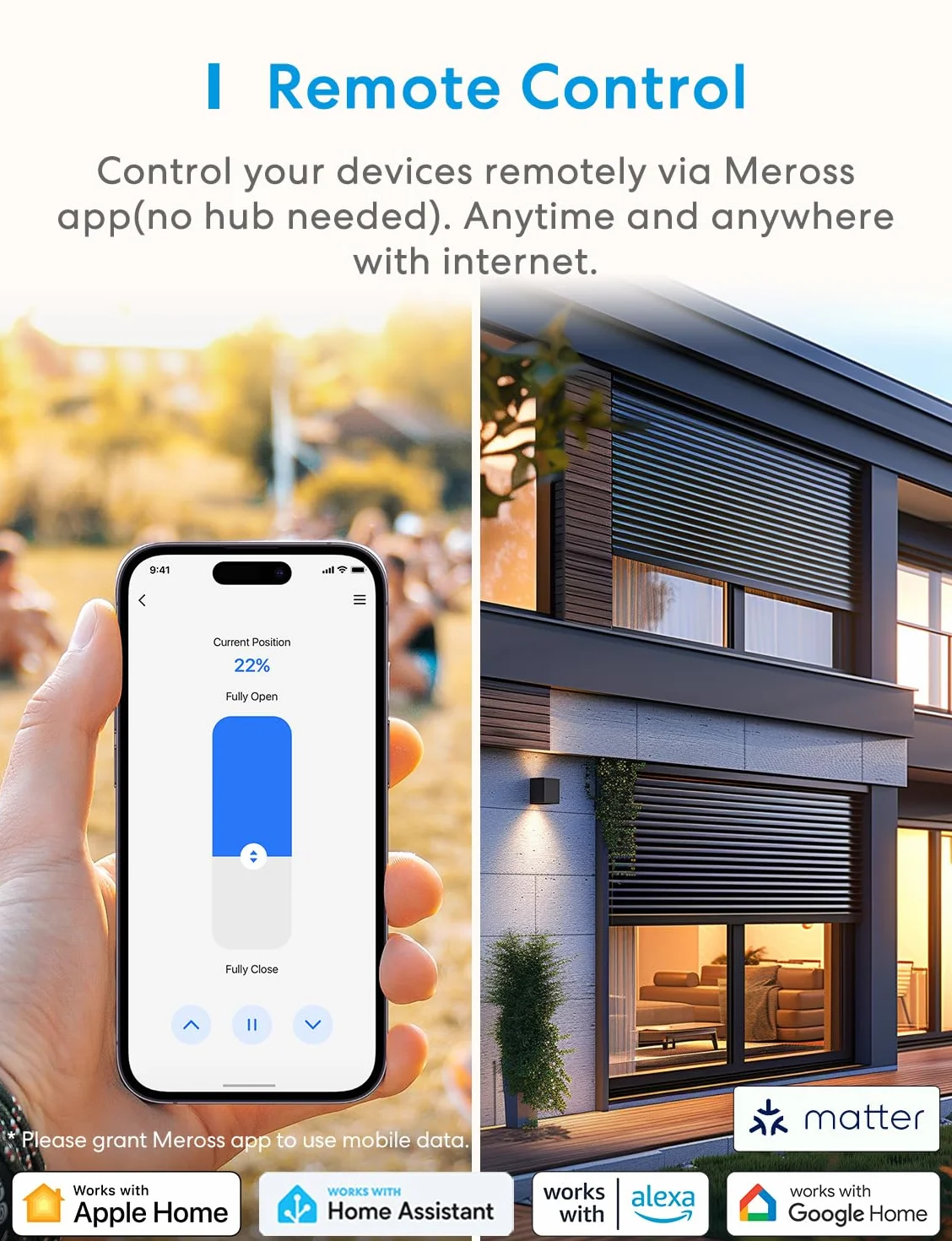 Meross Matter Enrollador Cinta Persiana Eléctrico, Motor Para Cinta de Recogedor Persiana WiFi, Carga Máxima: 45 Kg, Compatible con Apple HomeKit Siri, Alexa y Google Assistant