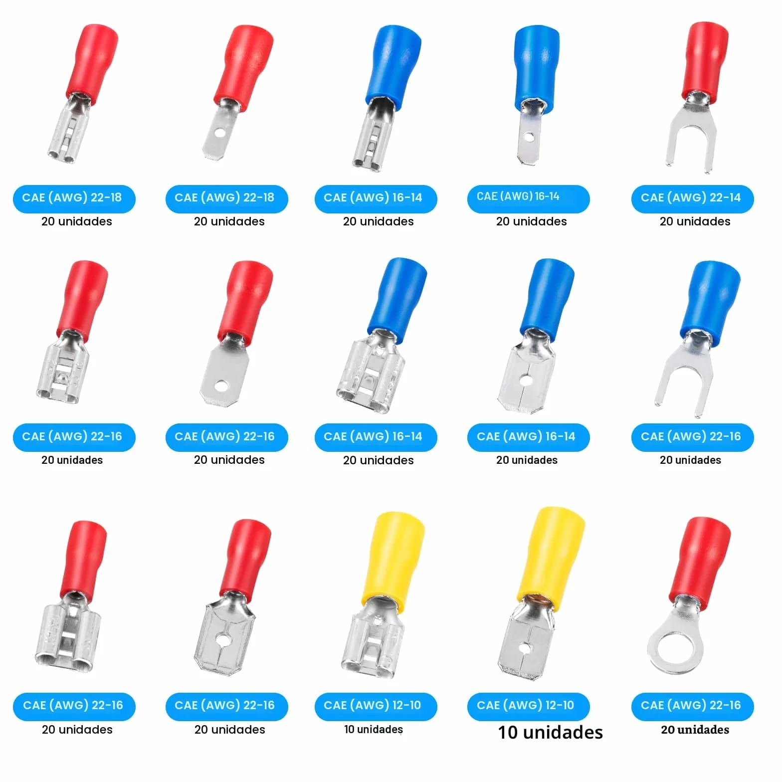 280 piezas Terminales Eléctricos, terminales faston 0,5 – 6,0 mm², surtido de terminales de cable para coche, conectores planos, conectores de cable