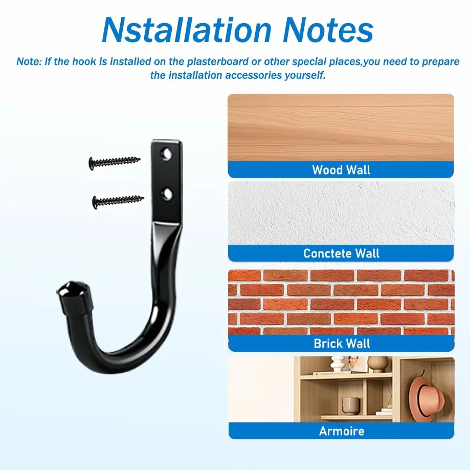 6 Pcs Gancho Pared de Garaje Resistentes, Gancho Bicicleta Ganchos para Colgadores de Pared Negro, Soporte Ganchos en J para Herramientas de Jardín Eléctricas