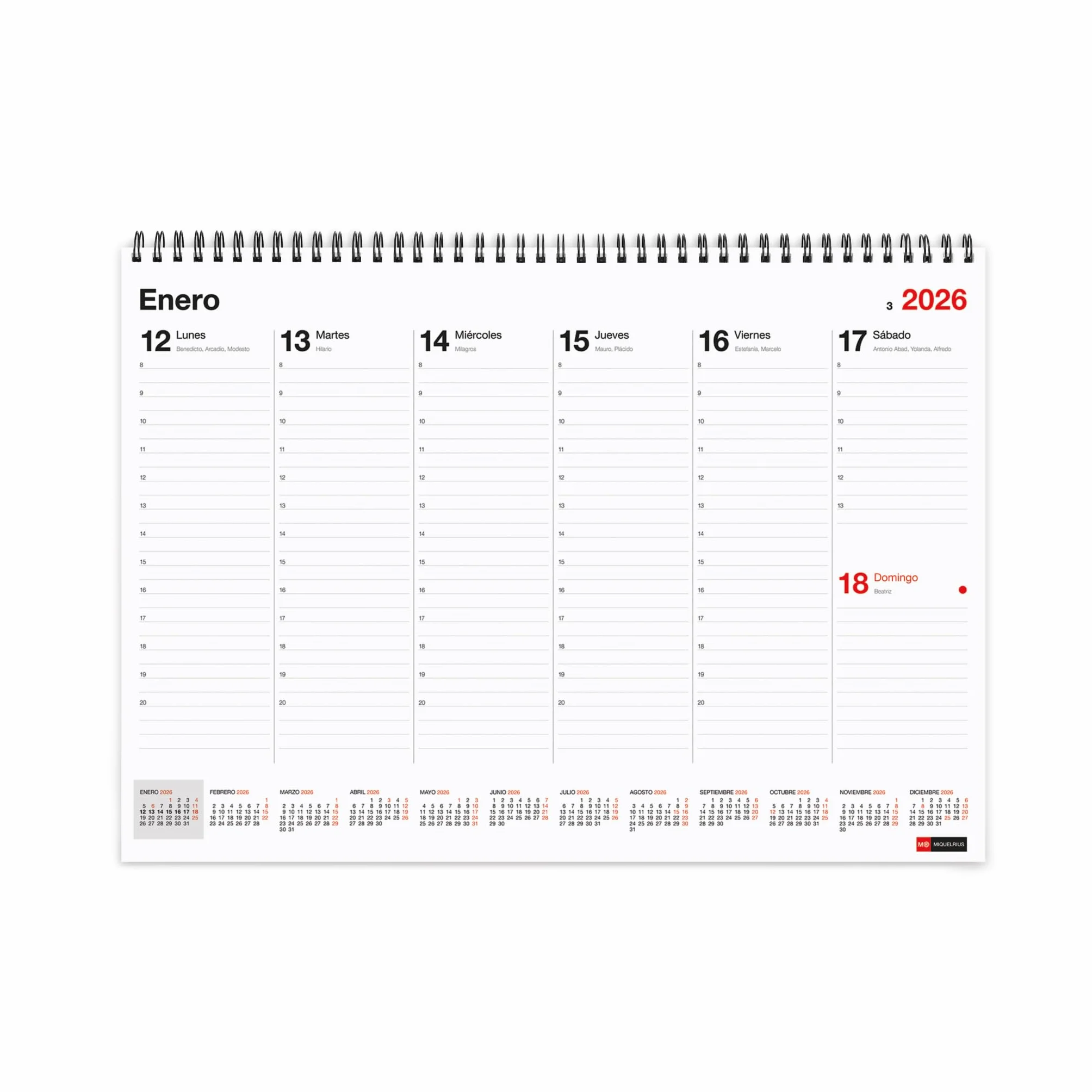 Miquelrius Calendario 2026 semanal Basic A3 420 x 296 mm Planificador de sobremesa