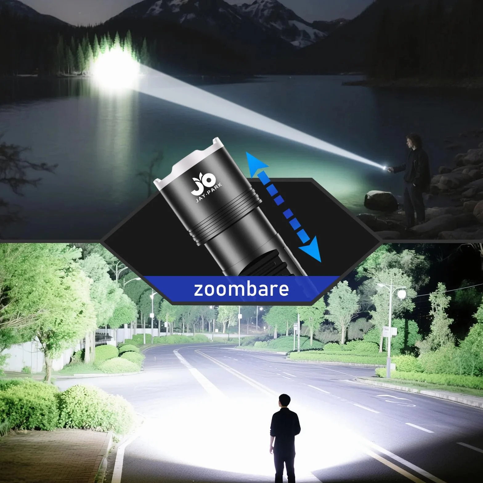 JAY-PARK Linternas LED Alta Potencia 1000000 Lúmenes, Batería Recargable Integrada De 10800mAh, Largo Alcance 5 Modos, Zoom, Impermeable IPX7 linterna Táctica Adecuado Para Acampar, Pasear, Familiar | Pantalla LCD de alimentación, 5 modos de iluminación,