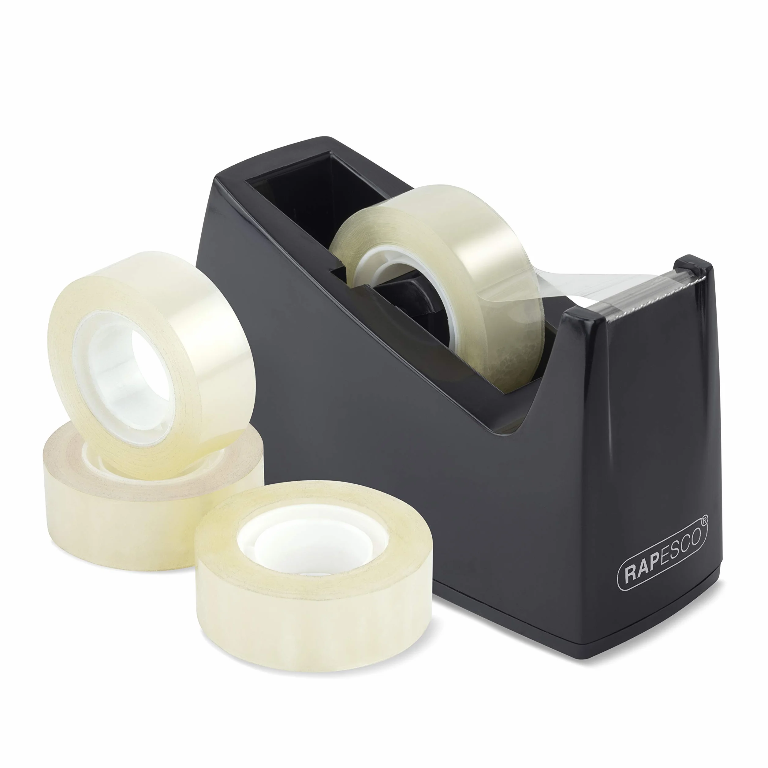 Rapesco 1619 Dispensador de Cinta Adhesiva 300, 25 mm, 4 Rollos, Negro