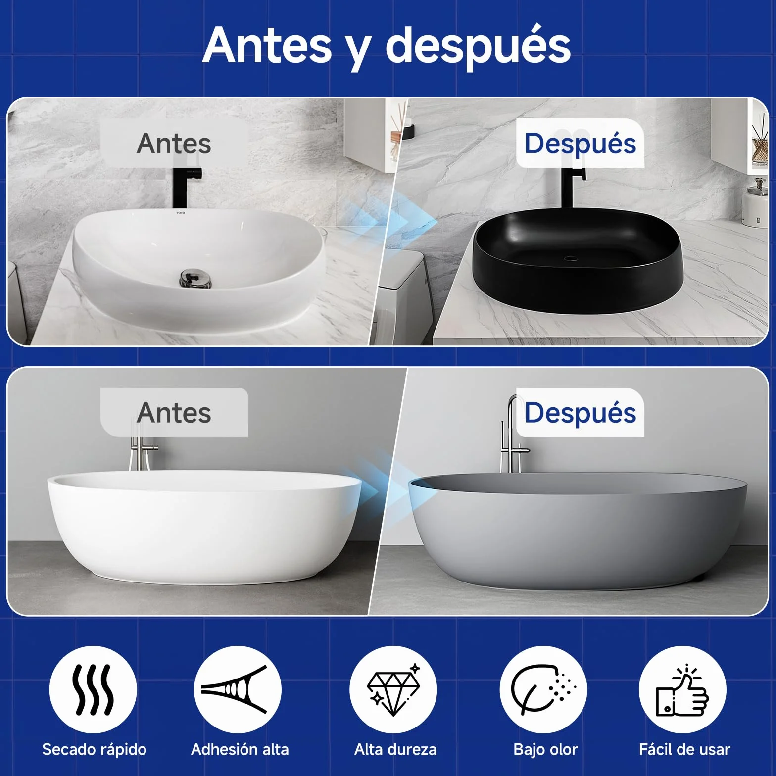 Kit de renovación bañeras y azulejos con herramientas, 35oz pintura blanca water-based, bajo olor, DIY, fácil uso, semi-brillante, 4.6-5.5m²