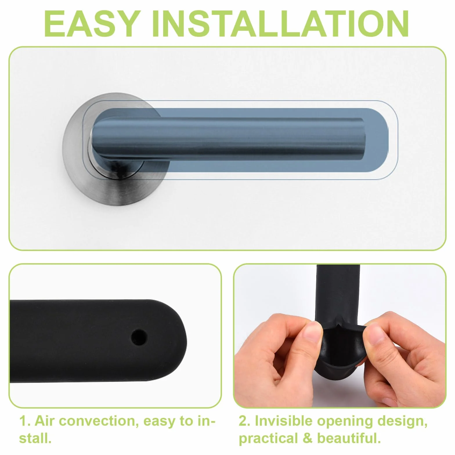 Fundas para manijas de puerta, 10 unidades, color negro mate, fundas de silicona para manillas de puerta antiestáticas, protector de perilla de puerta para palancas de puerta cuadradas planas