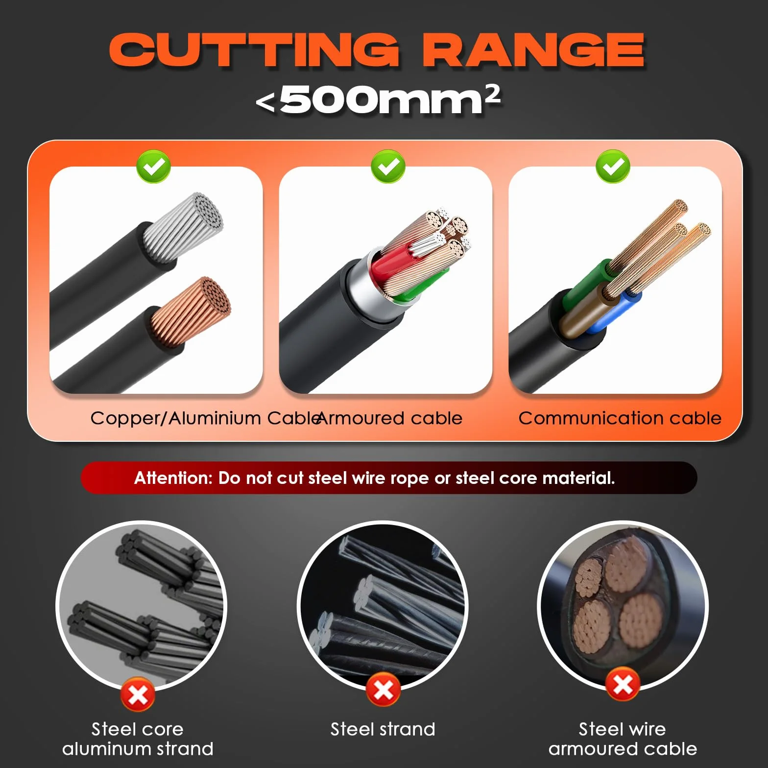 NEWTRY J52 - Cortador de cables resistente para aluminio y cobre de 500 mm2, sin esfuerzo, herramienta profesional