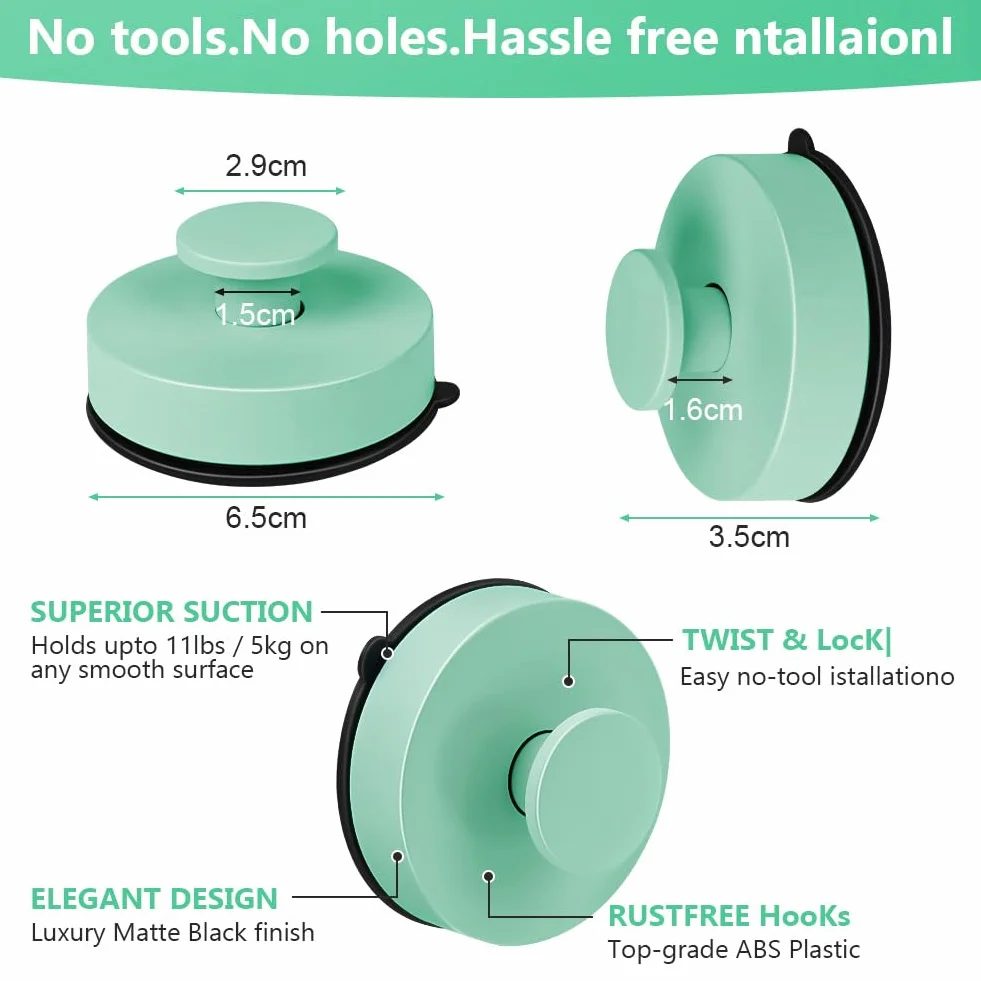 flintronic 2 Piezas Ganchos ventosa de Succión, Colgador Toalla baño, Gancho ventosa de Vacío, Pared sin Taladro Gancho de Pared para Colgar Llaves Abrigos Ropa Bolsos Ducha Acabado Cepillado, Verde