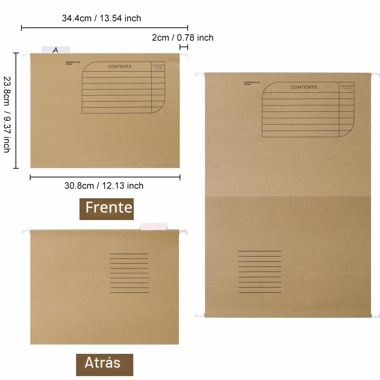 Carpeta Colgante DIN A4 de Papel Kraft 25 Piezas con Pestañas Plásticas y Tarjeta en Blanco Marrón