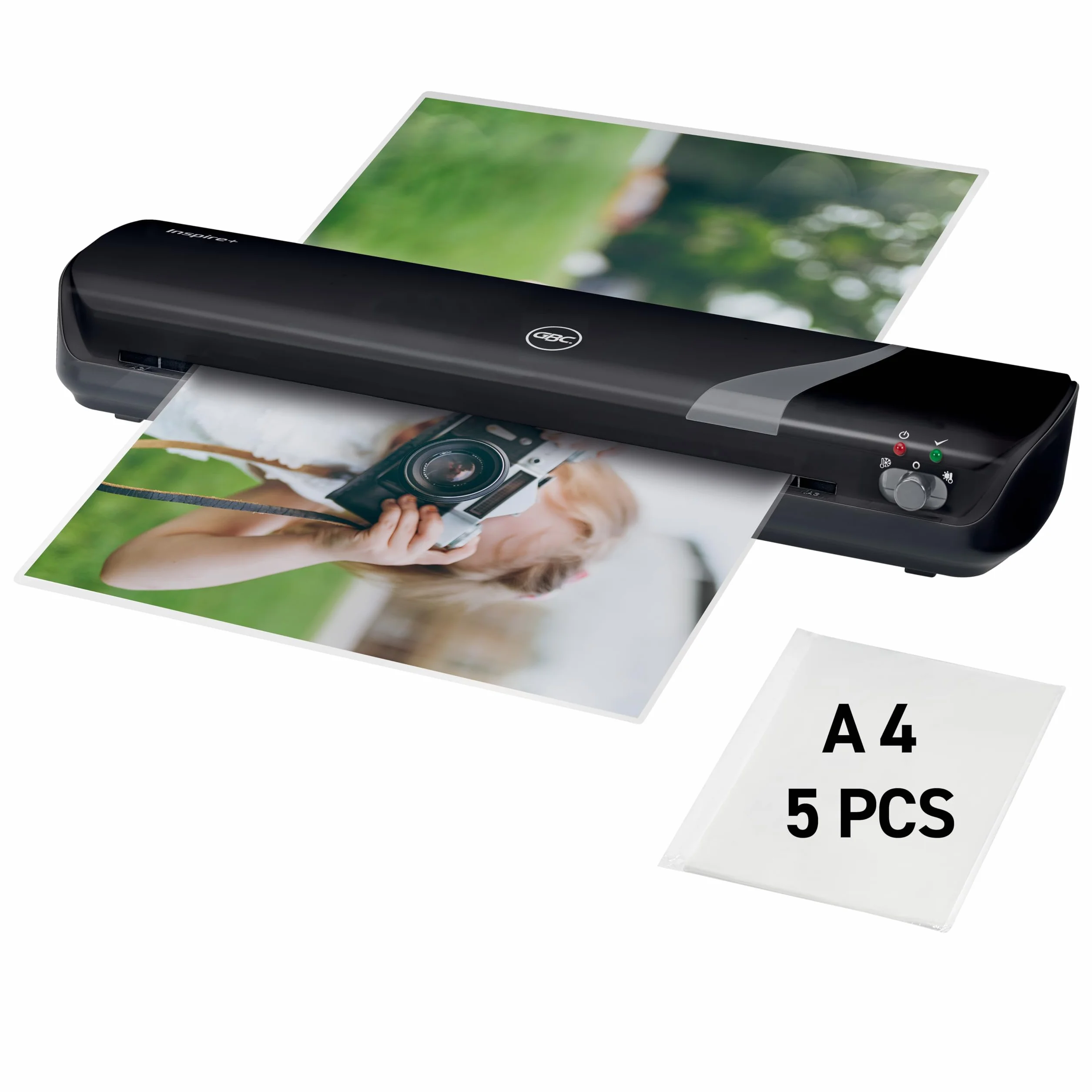 Plastificadora Inspire+ A3 Compacta, Calentamiento 4 Minutos, Modo Frío, 75-125 Micras, Negro