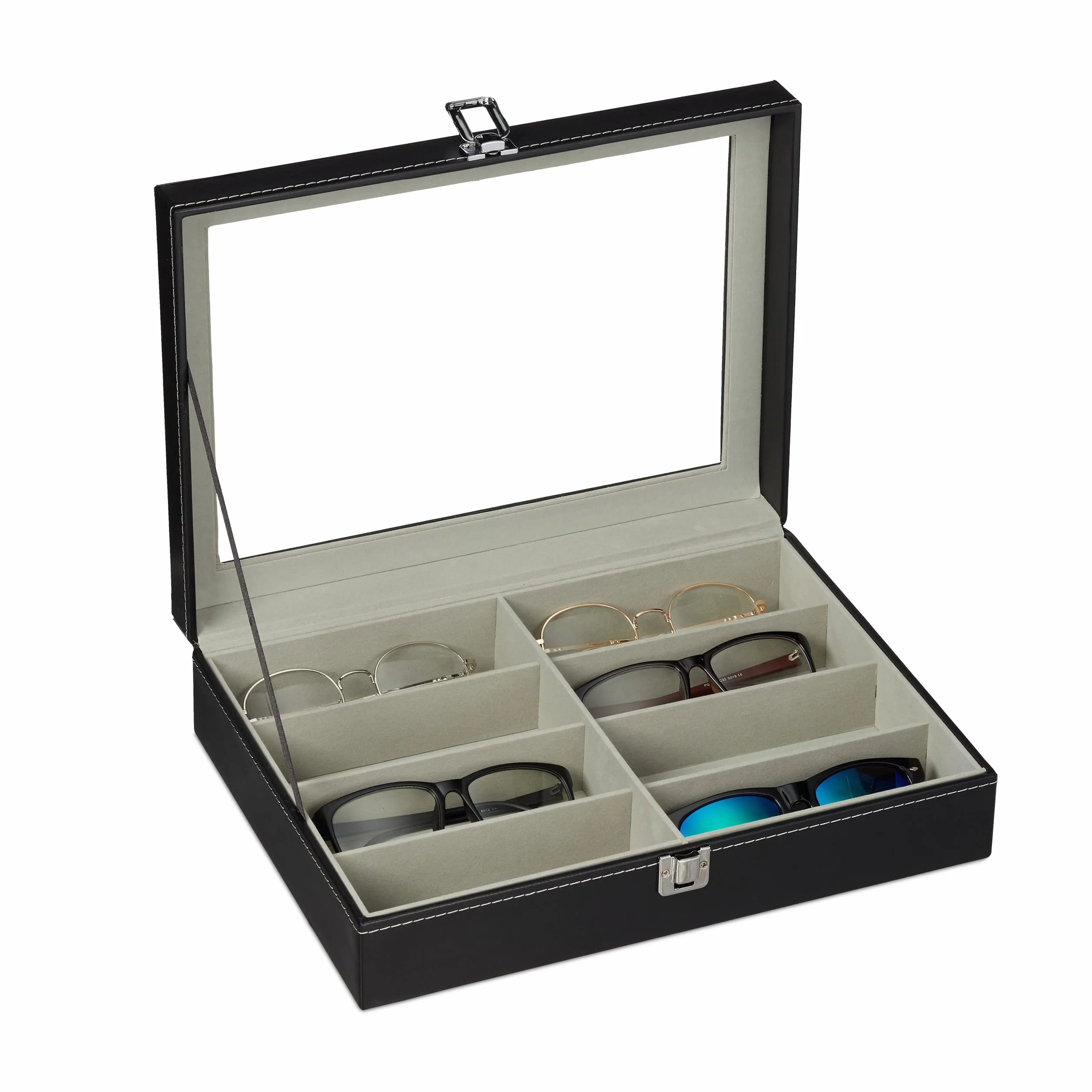 Relaxdays Estuche para 8 gafas 8,5 x 33,5 x 24,5 cm piel sintética