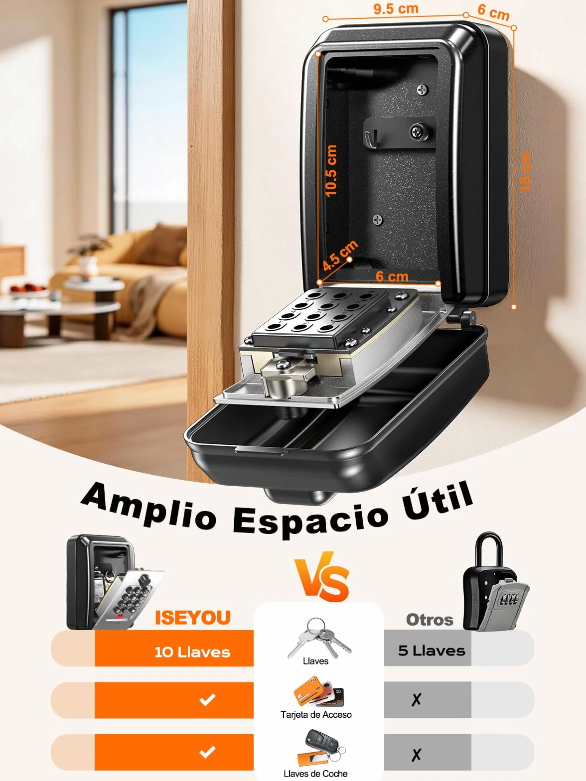 ISEYOU Caja Fuerte para Llaves con Código, 12 Teclas, Caja de Seguridad Exterior de Pared, Metálica Resistente a la Intemperie, Negra
