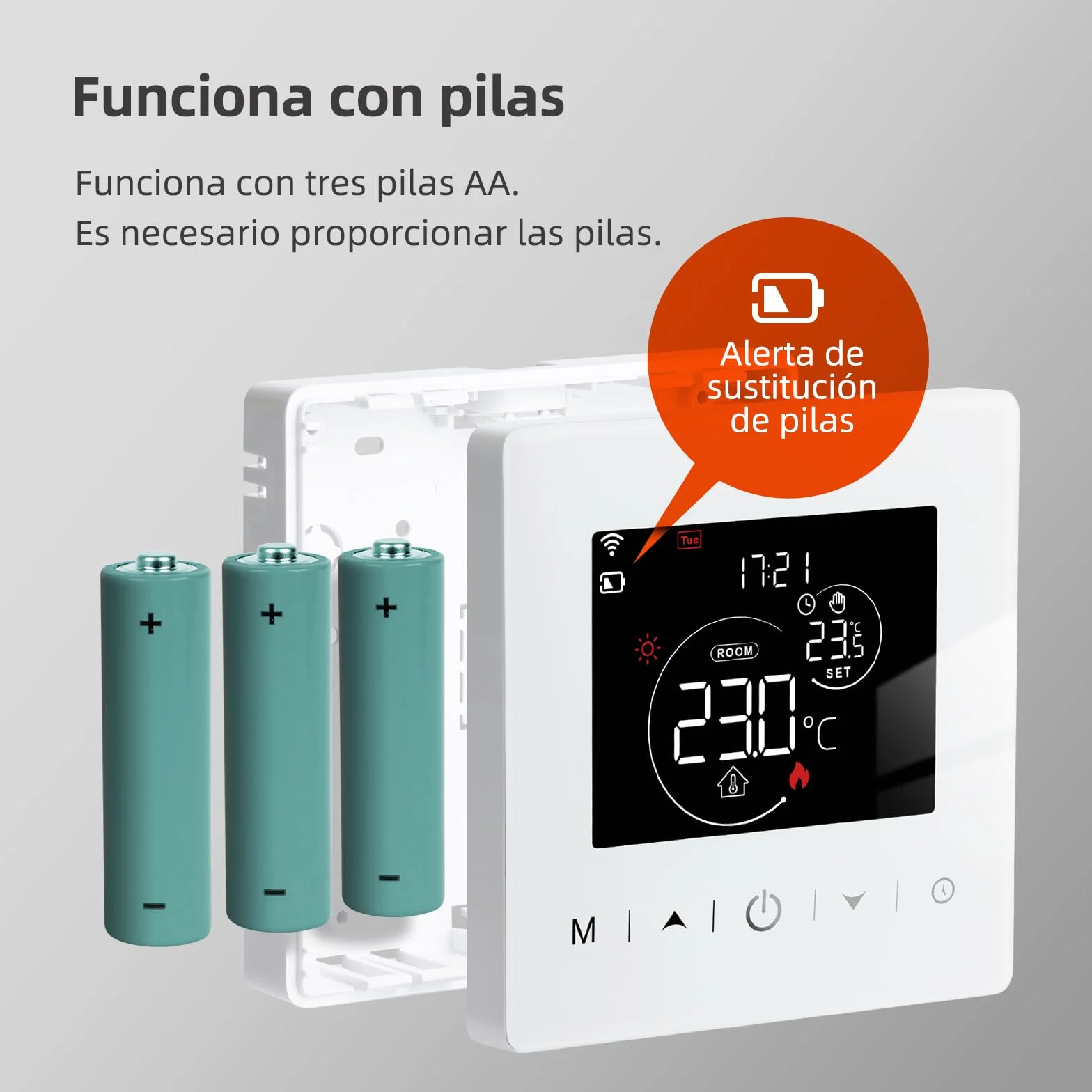 Termostato WiFi de 2 Hilos a Pilas para calderas de Gas.termostatos programable Diario controlable por Tuya o Smart Life.Termostato Compatible con Google Assistant y Alxea.