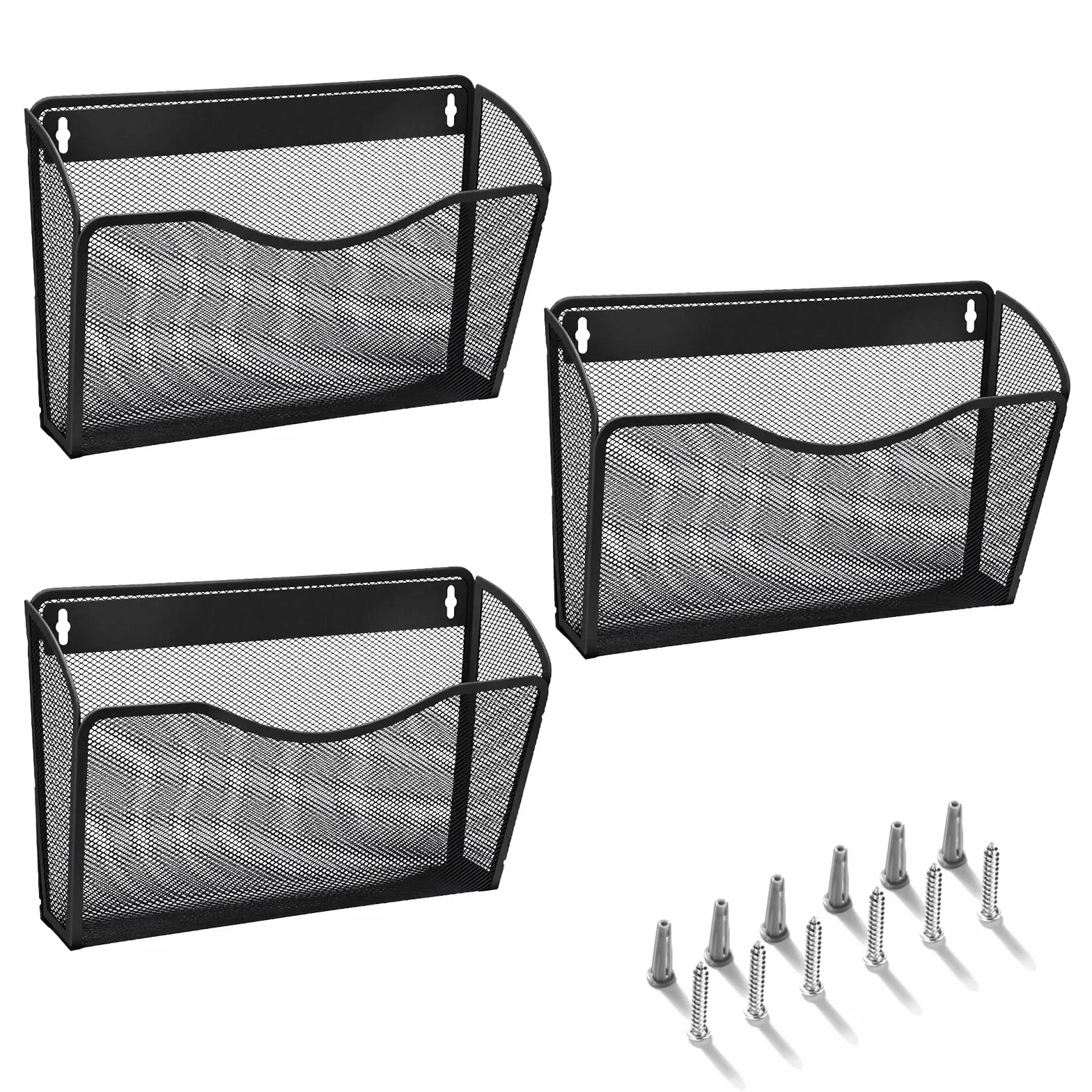 AGPTEK Archivador Montable en Pared Paquete de 3, Archivador Organizador Malla Metálica Negro