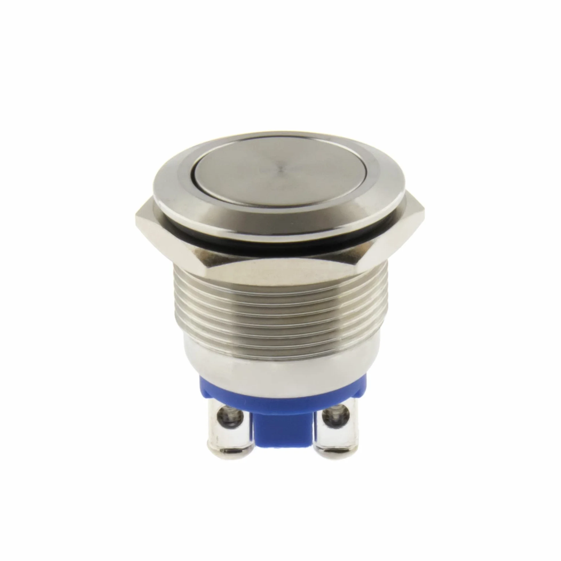SeKi Pulsador de acero inoxidable, diámetro de 16 mm, forma plana de cabeza plana, conexión roscada; pulsador de timbre