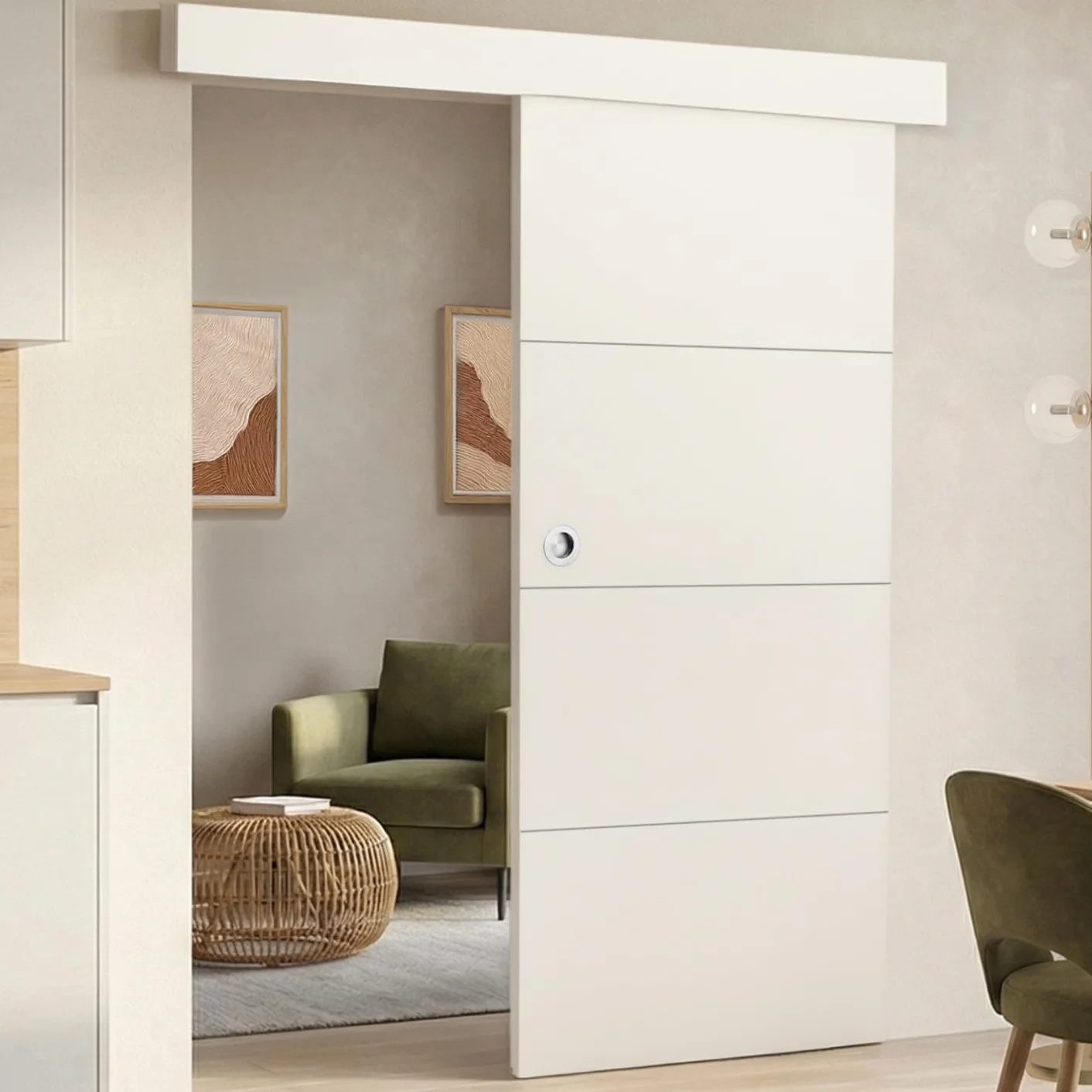 IDMarket - Juego de puerta corredera blanca de 83 cm con riel y fijaciones